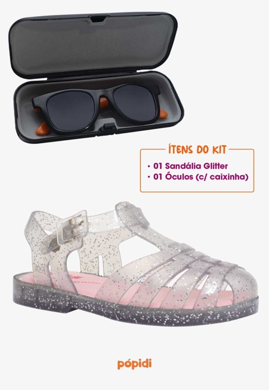 Vista 3 Infantil - Kit Sandália Aranha Glitter Com Óculos de Sol Com Capinha Pópidí laranja/prata Pópidí laranja/prata