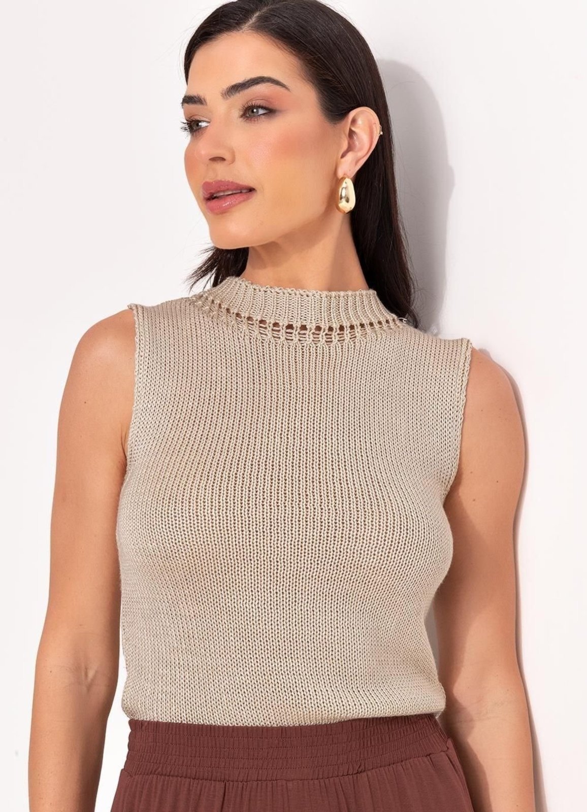 Blusa Em Tricô Quintess Bege