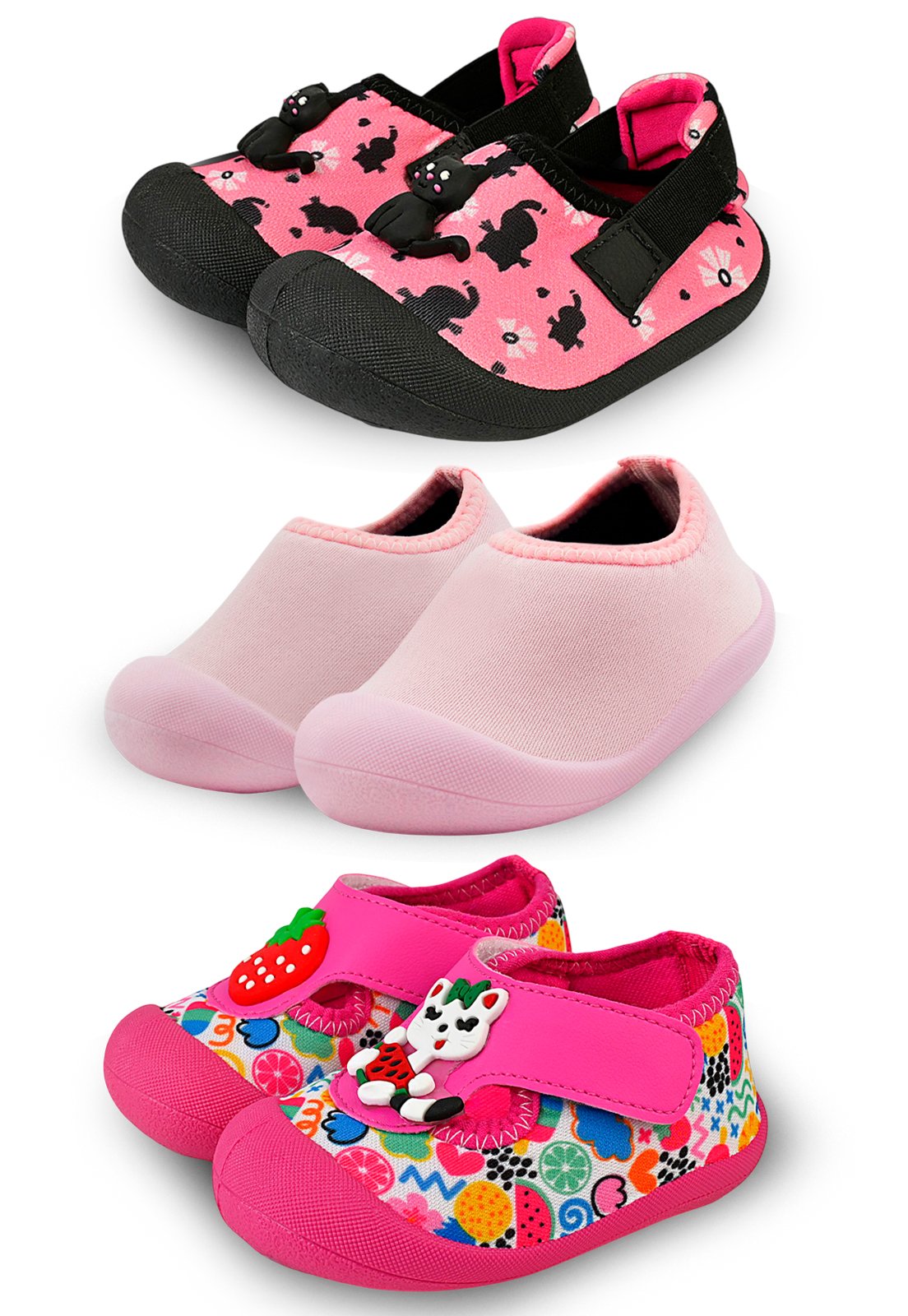 Vista 2 Infantil - Kit 3 Pares Sapatinho Menina Rosa pink/rosa rosa pink/rosa rosa