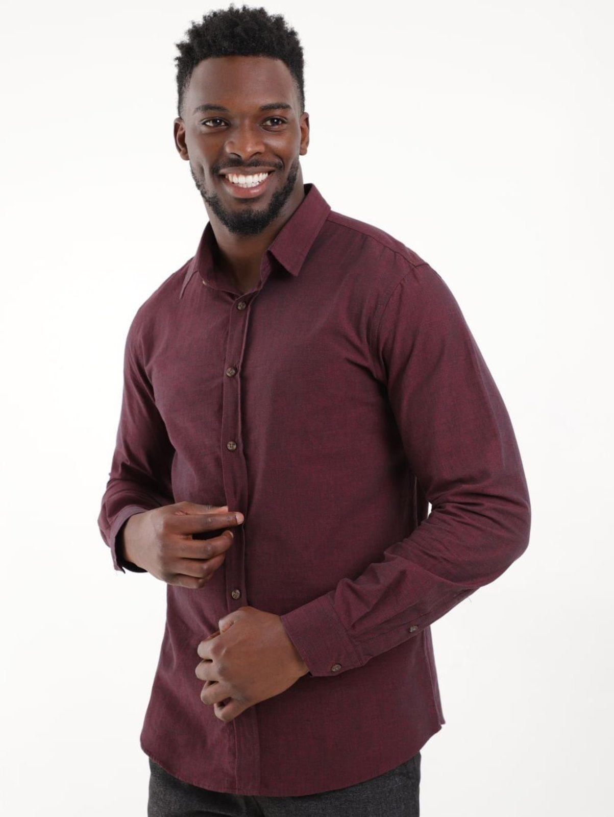 Vista 2 Camisa Manga Longa Elétron Masculina Bordô vermelho Elétron vermelho