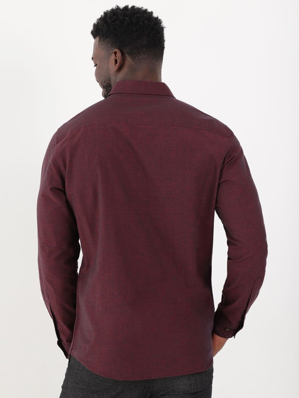 Vista 3 Camisa Manga Longa Elétron Masculina Bordô vermelho Elétron vermelho