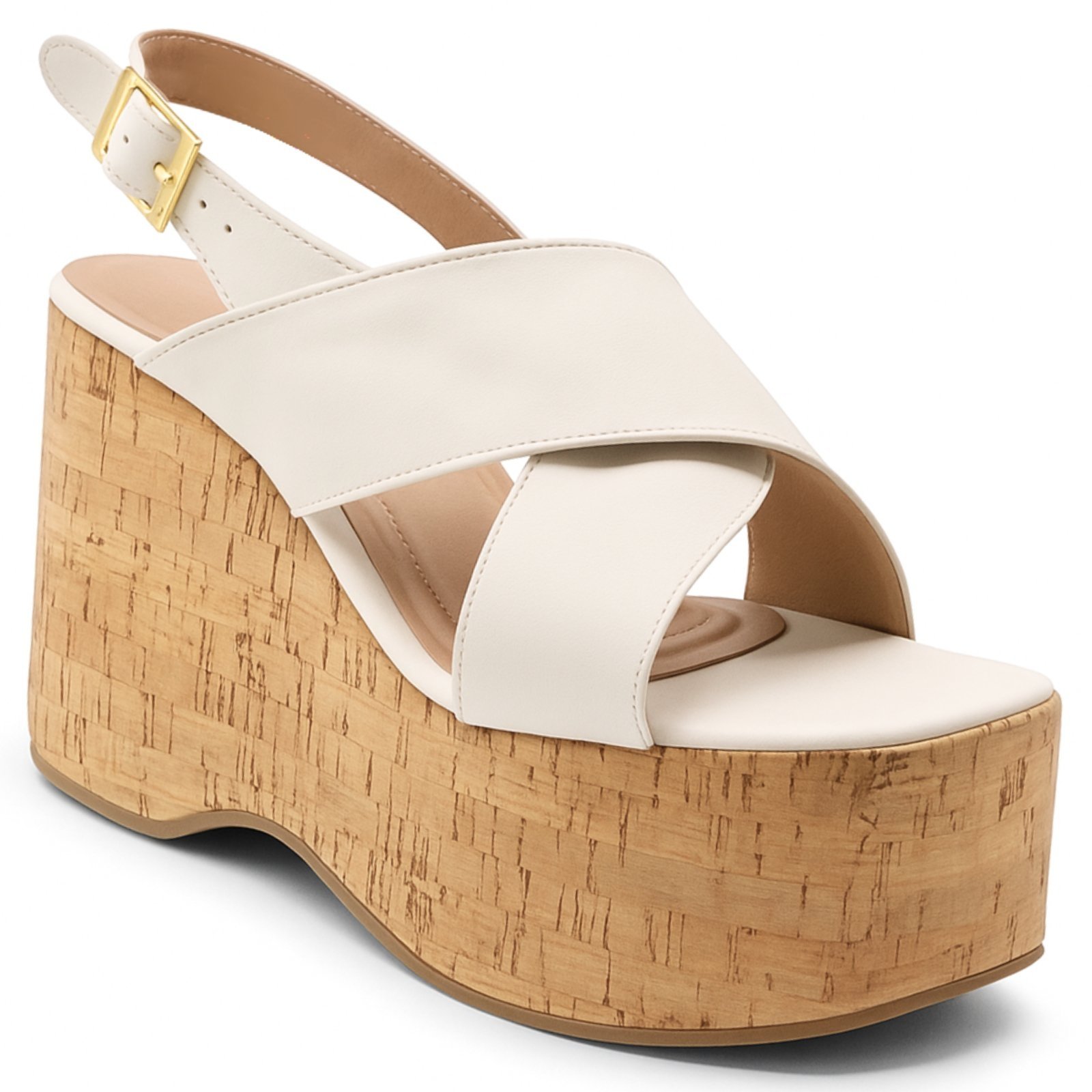 Sandália Feminina Plataforma Cortiça Anabela Elegante Off White 182175