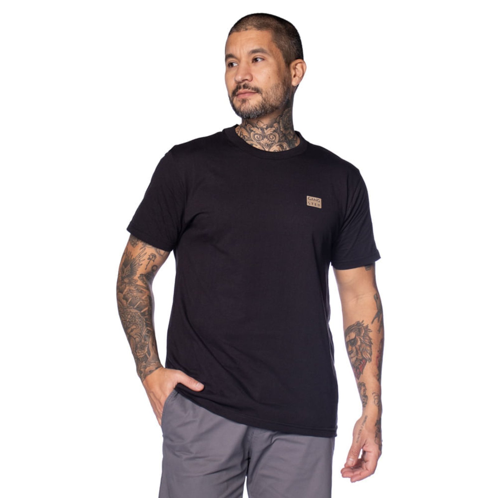 Camiseta Masculina Gangster Gola Canelada Preto