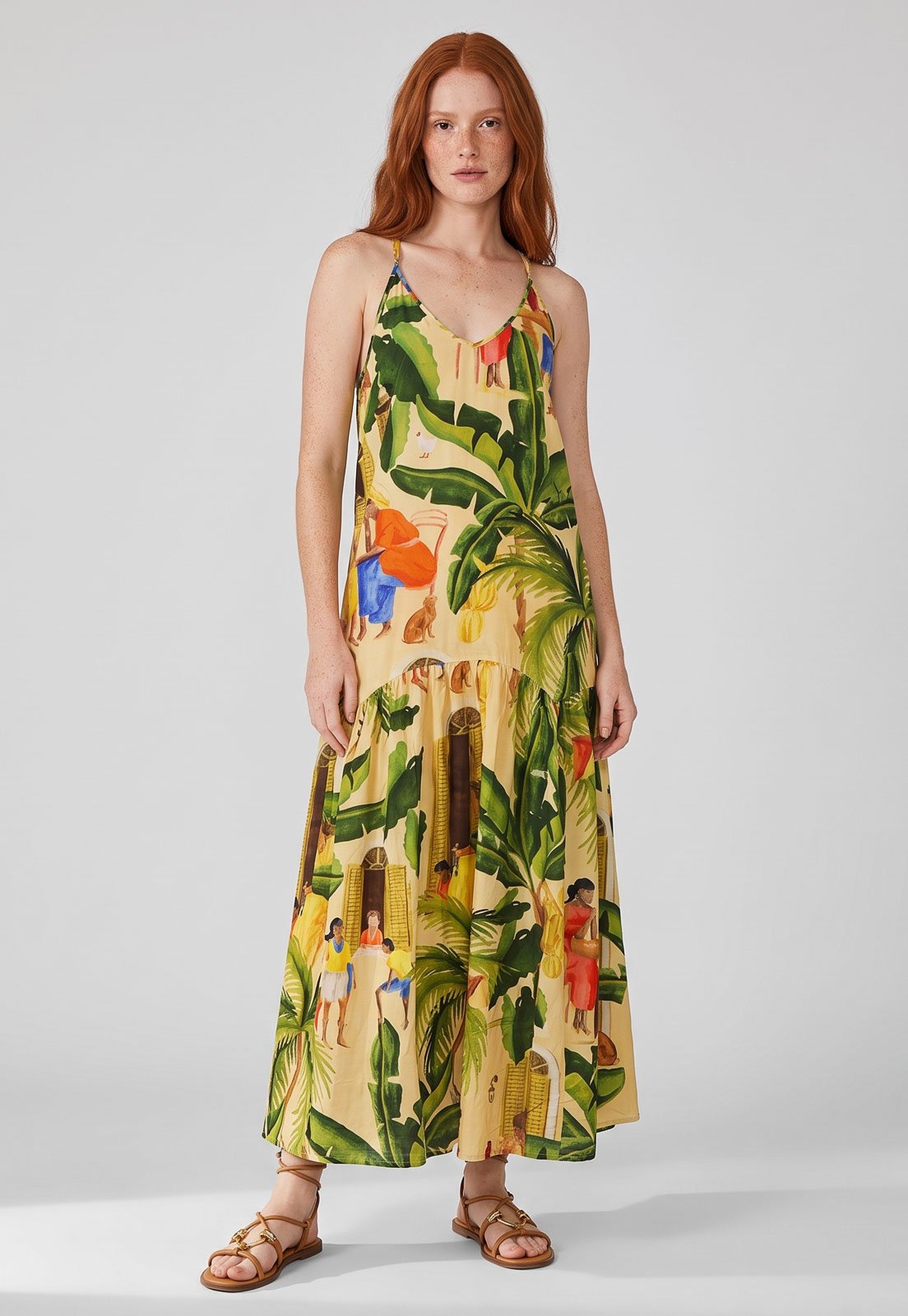 Vestido Feminino FARM Estampado Longo Amarelo