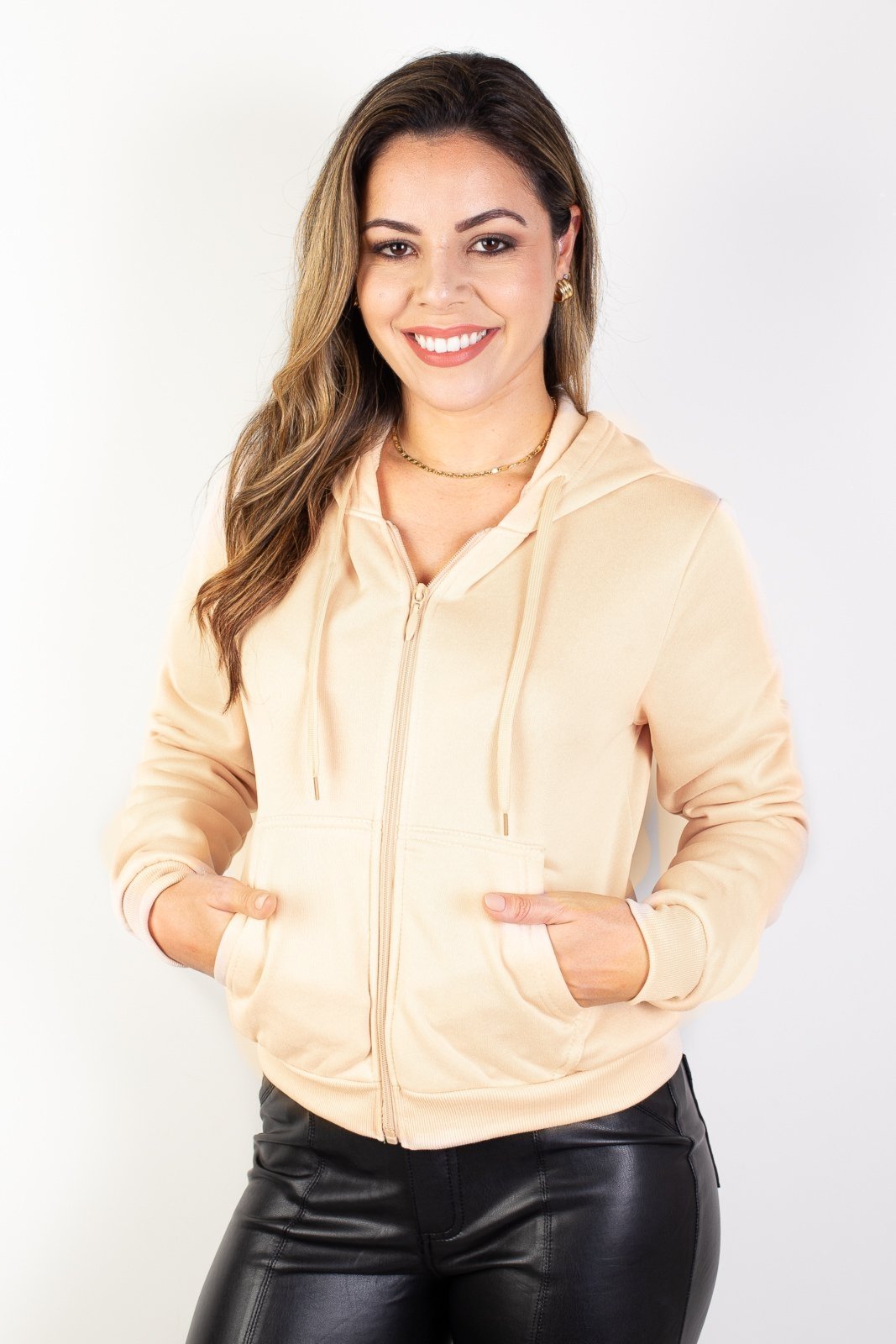 Jaqueta Enluaze Feminina Moletinho Com Capuz 80001 – Bege