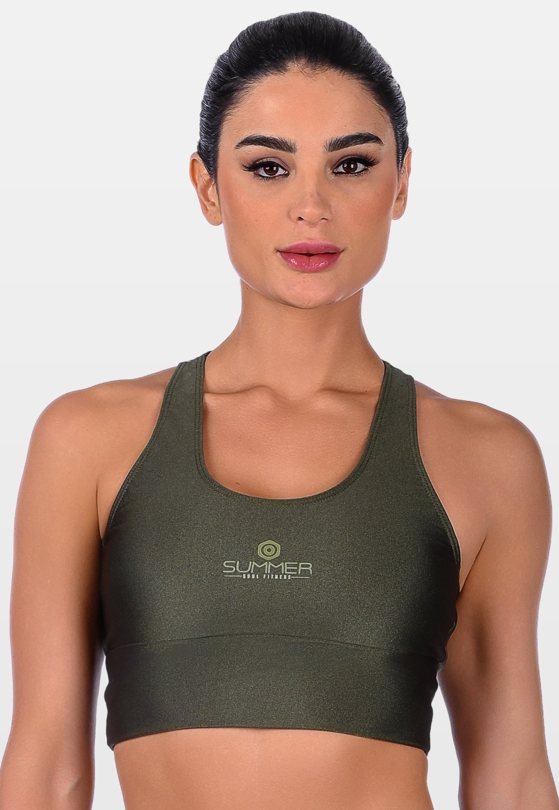 Top Nadador Fitness Cós Largo Cirrê Summer Soul Bojo Removível Verde Militar
