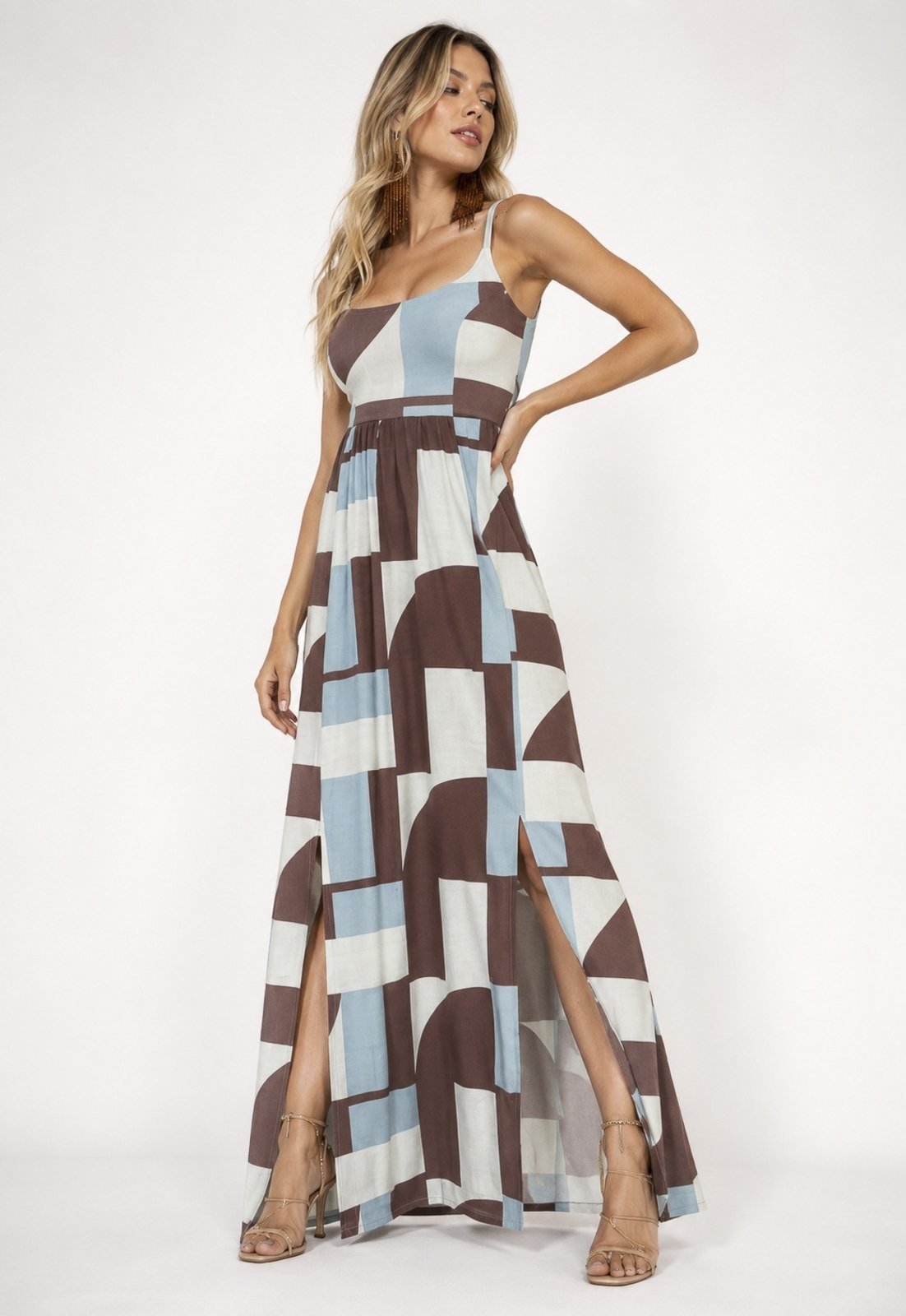 Vestido Longo Cabanafree Jambo Malha Aberturas Estampa Santa Rosa do Tocantins