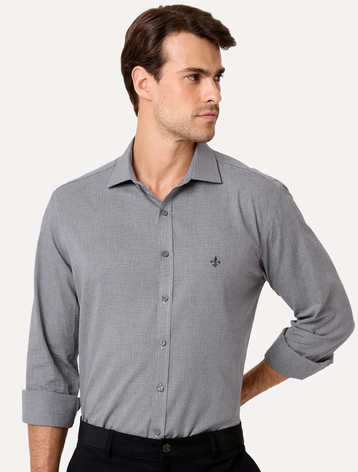 Camisa Dudalina Masculina Comfort Superfine Cotton Milano Cinza