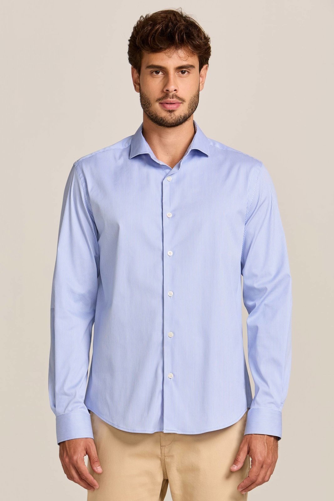 Camisa Tricoline Premium Mini Listras Branco E Azul Zapälla Azul