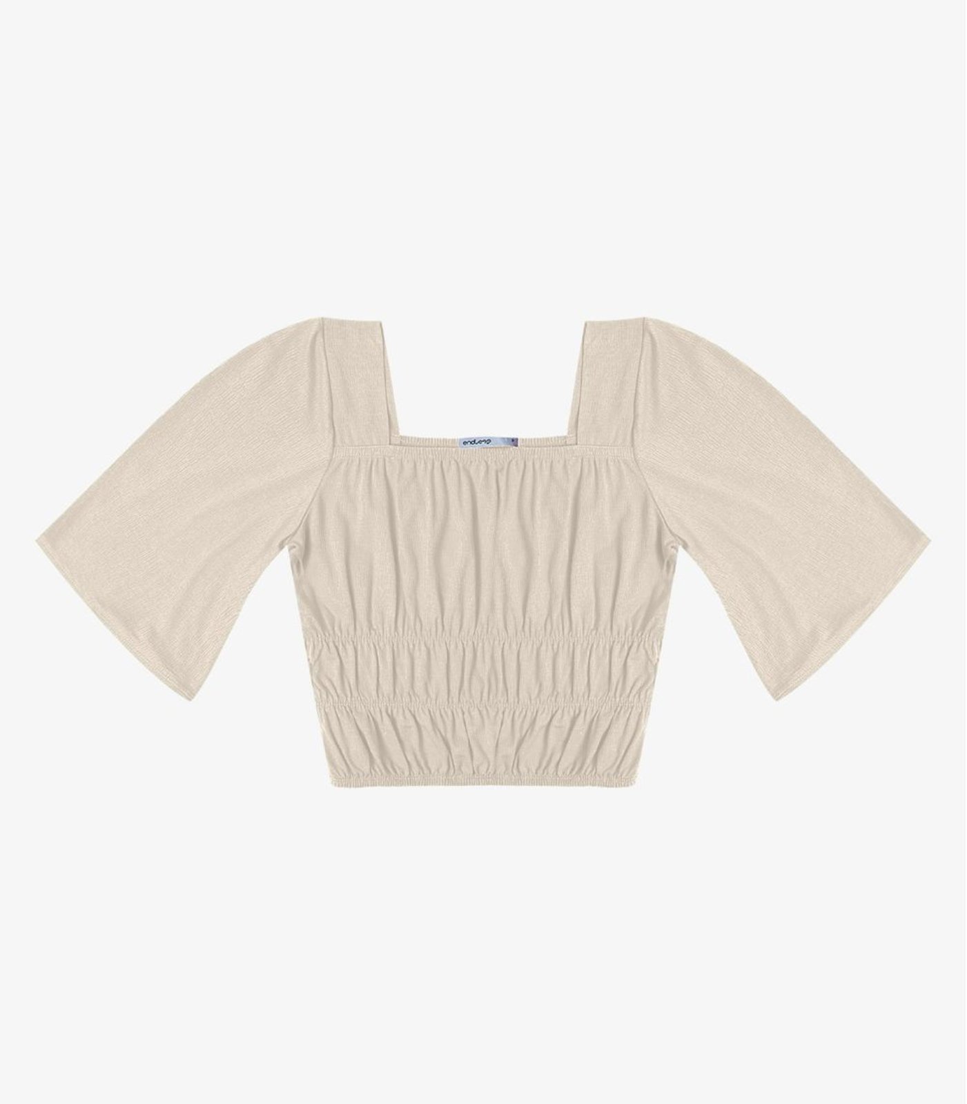 Blusa Cropped Feminina com Manga Ampla Endless Bege