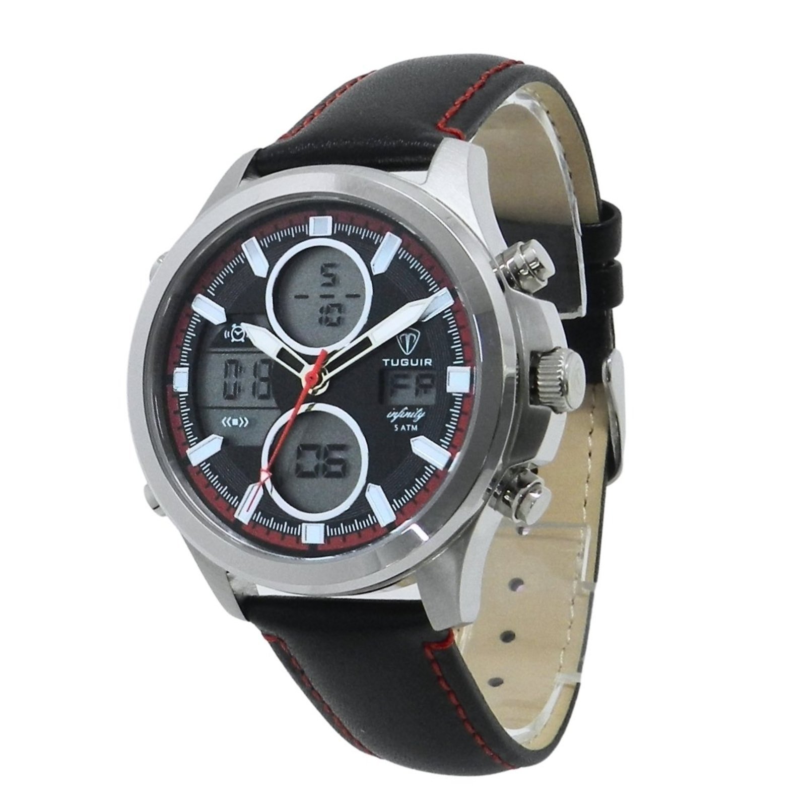 Relógio Masculino de Aço Tuguir AnaDigi Infinity GCS-1273 Prata e Preto e Vermelho