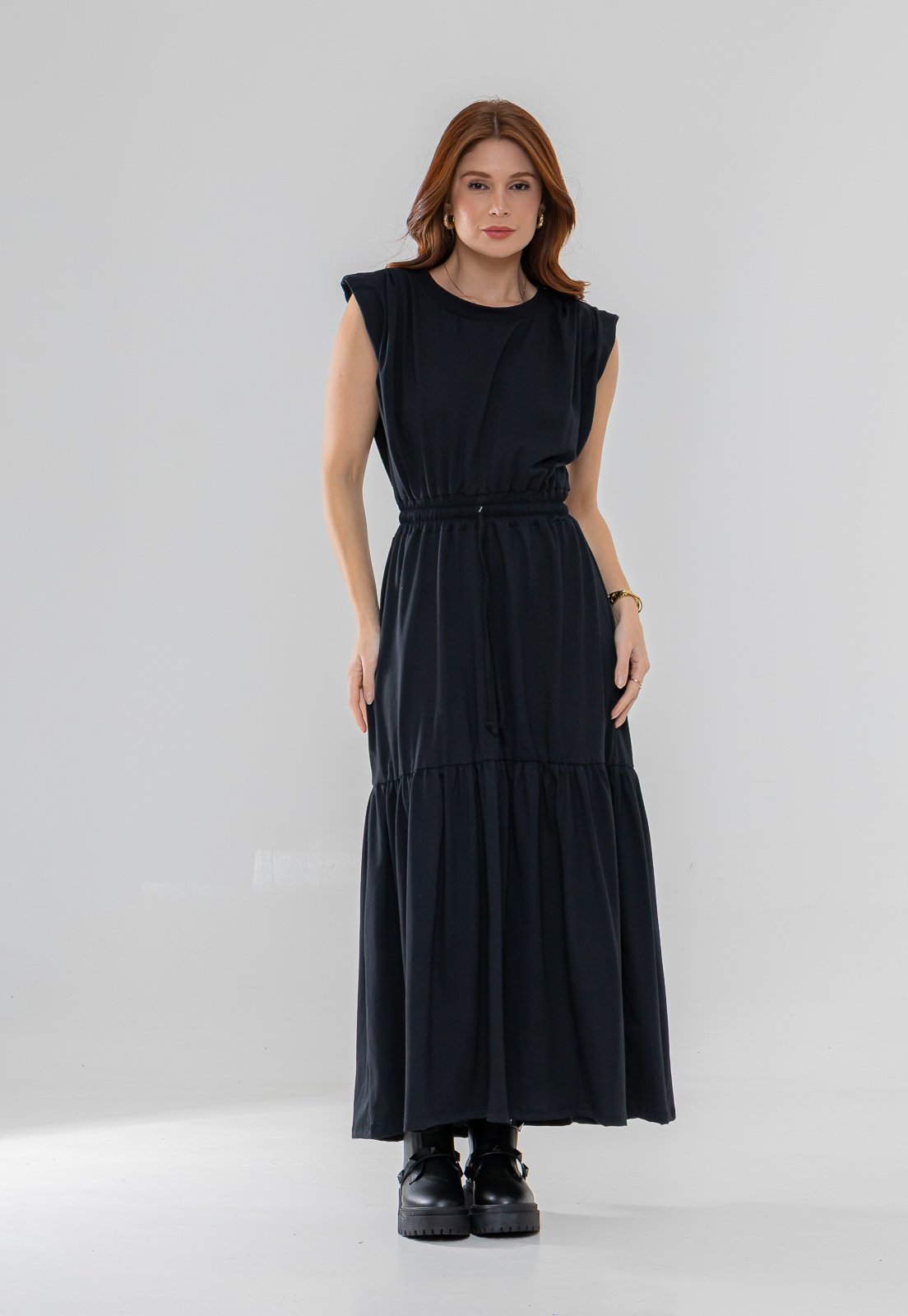 Vestido Aura Eduarda Malha Lisa Preto