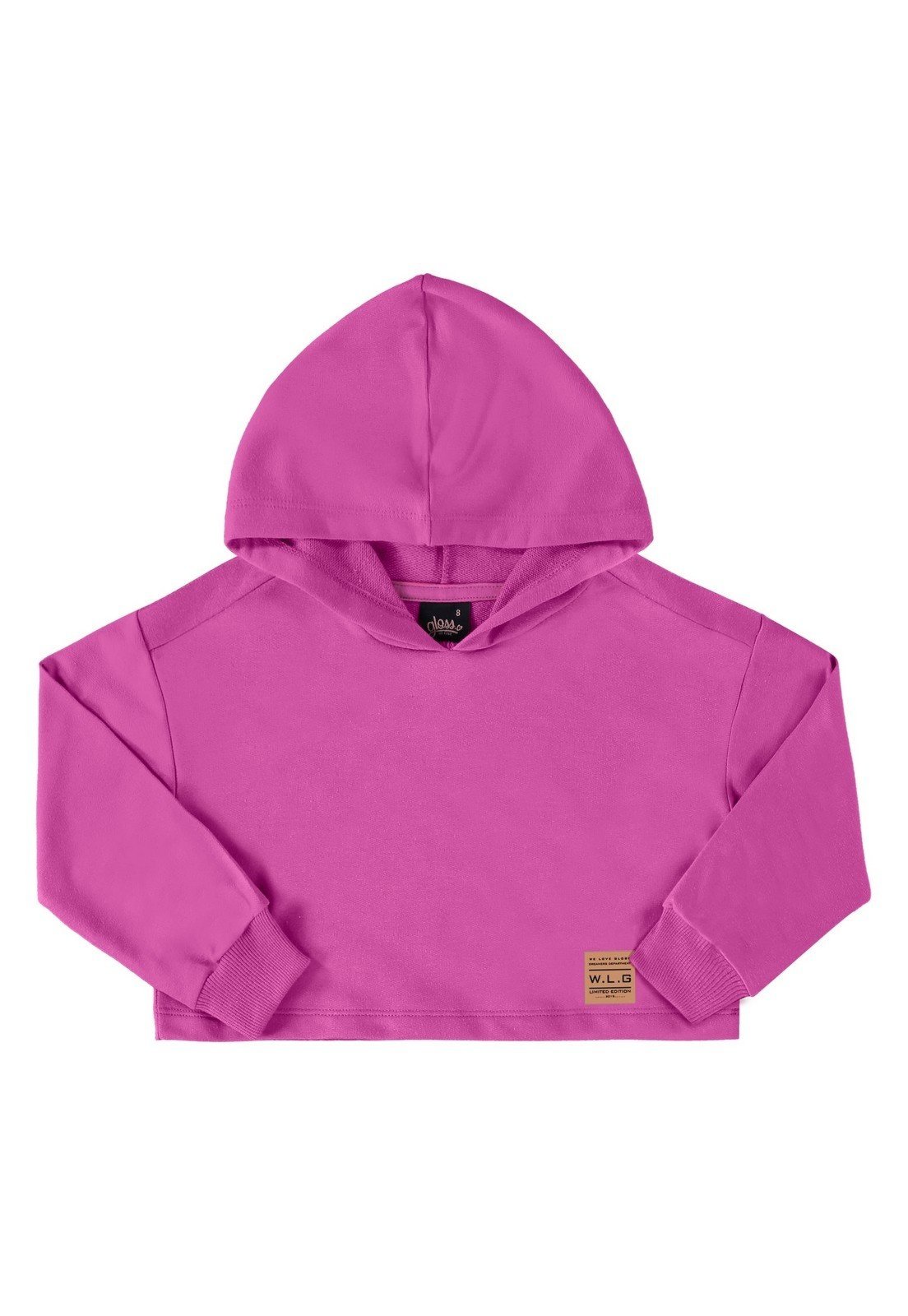Infantil - Blusão Cropped Básico em Moletom Juvenil Gloss Rosa Pink