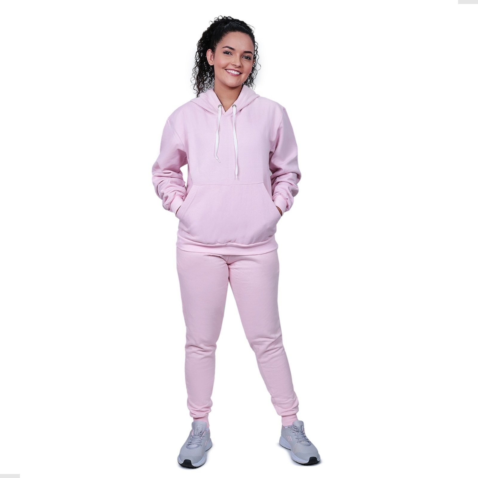 Conjunto Moletom Feminino Techmalhas Blusa Canguru e Calça Rosa