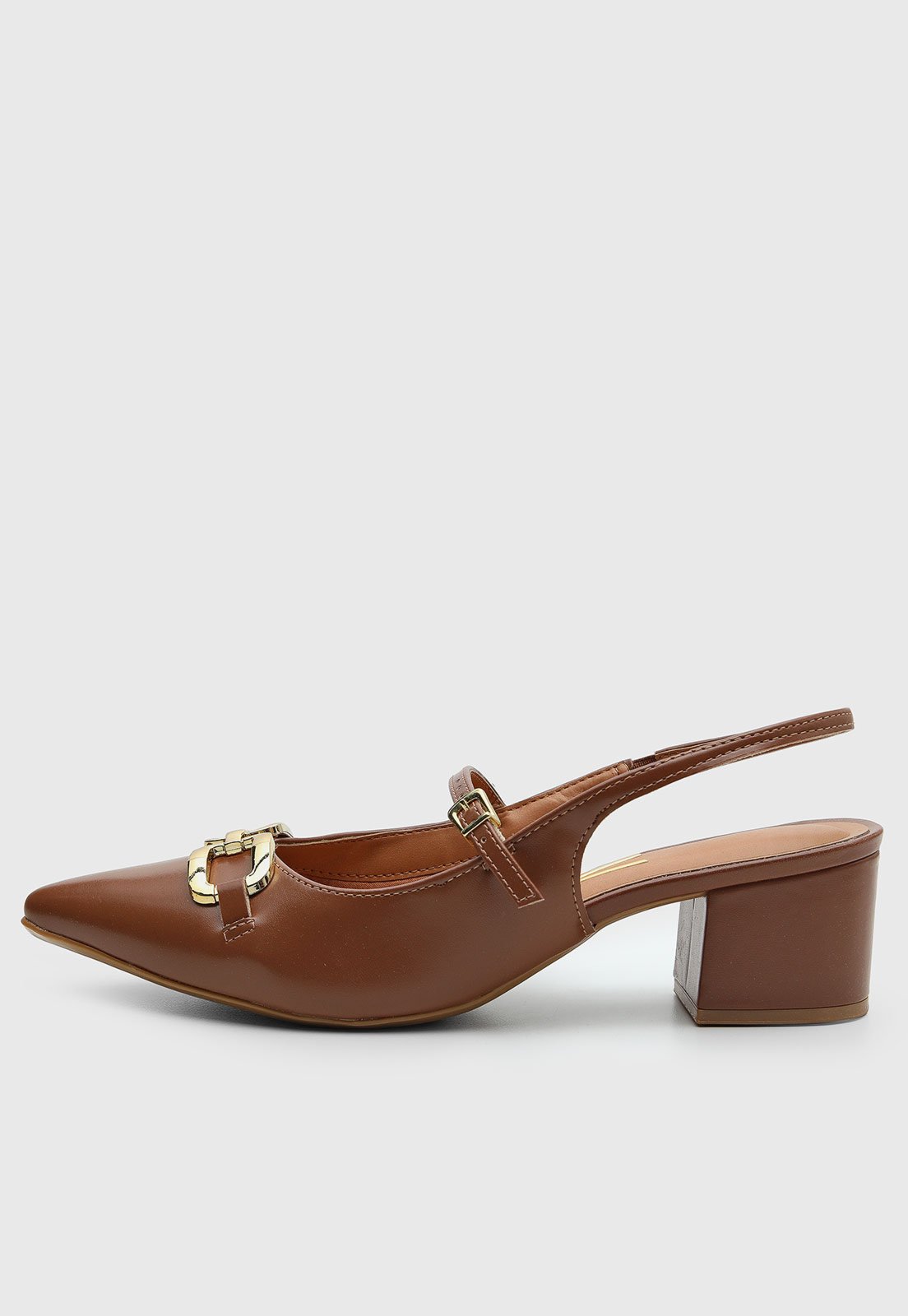 Scarpin Feminino Vizzano Salto Grosso Fivela Marrom