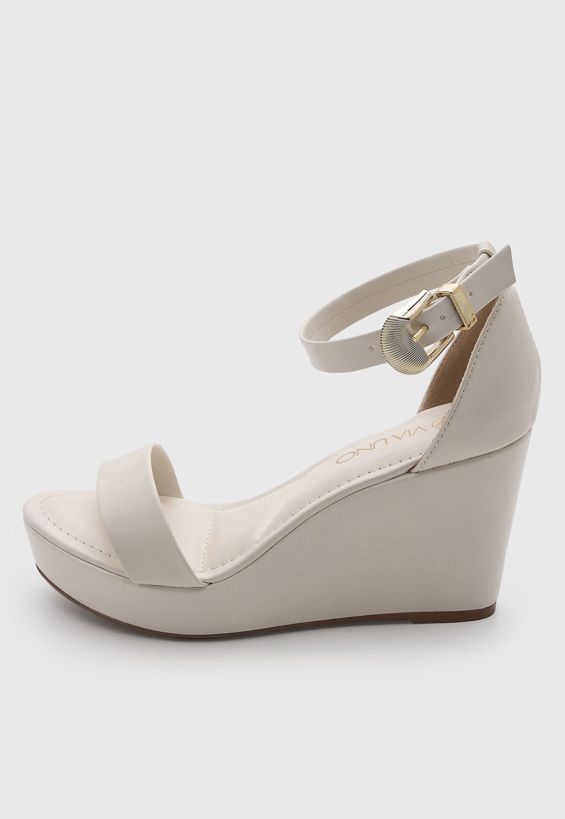 Sandália Feminina VIA UNO Salto Anabela Off-white