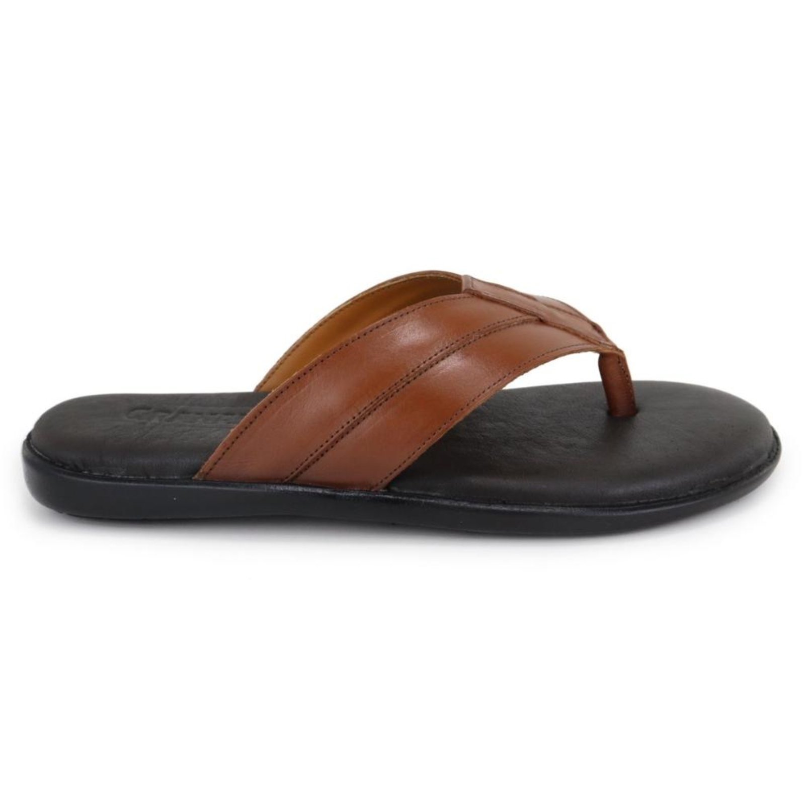 Chinelo Masculino Couro de Dedo Forro Confortável Slides Café 37 Marrom