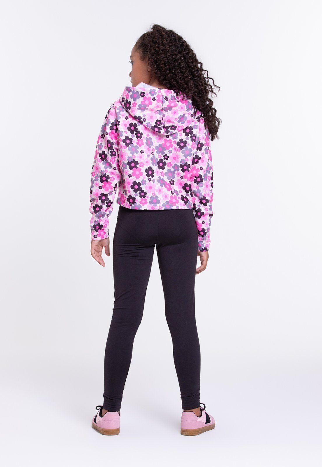 Vista 3 Infantil - Conjunto Moletom Cropped Flowers VIDA COSTEIRA preto VIDA COSTEIRA preto