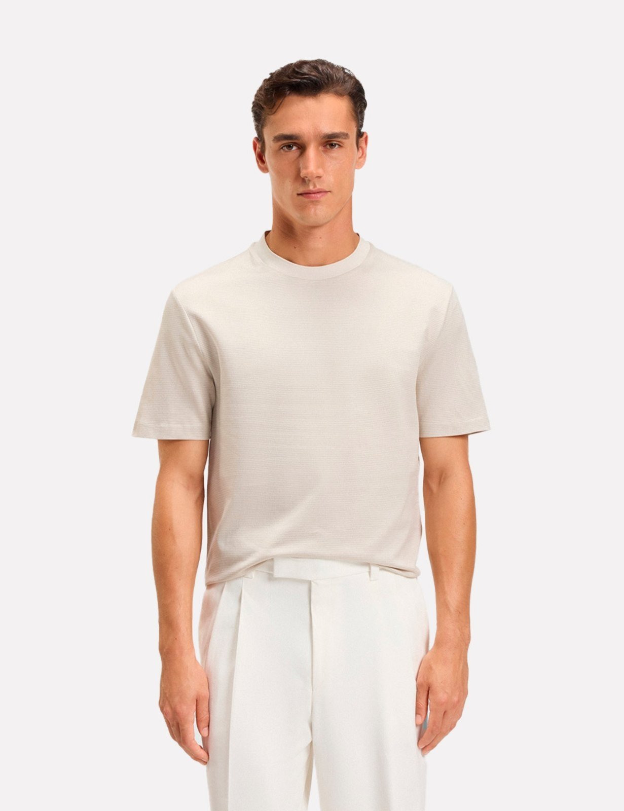 Vista 2 Camiseta Hugo Boss Masculina Regular H-Thompson 432 Areia bege Hugo Boss bege