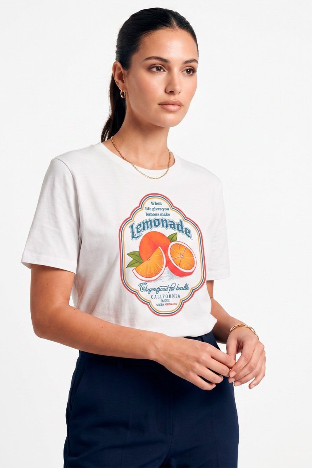 Camiseta Feminina Cianitas Branca Estampa Lemonade