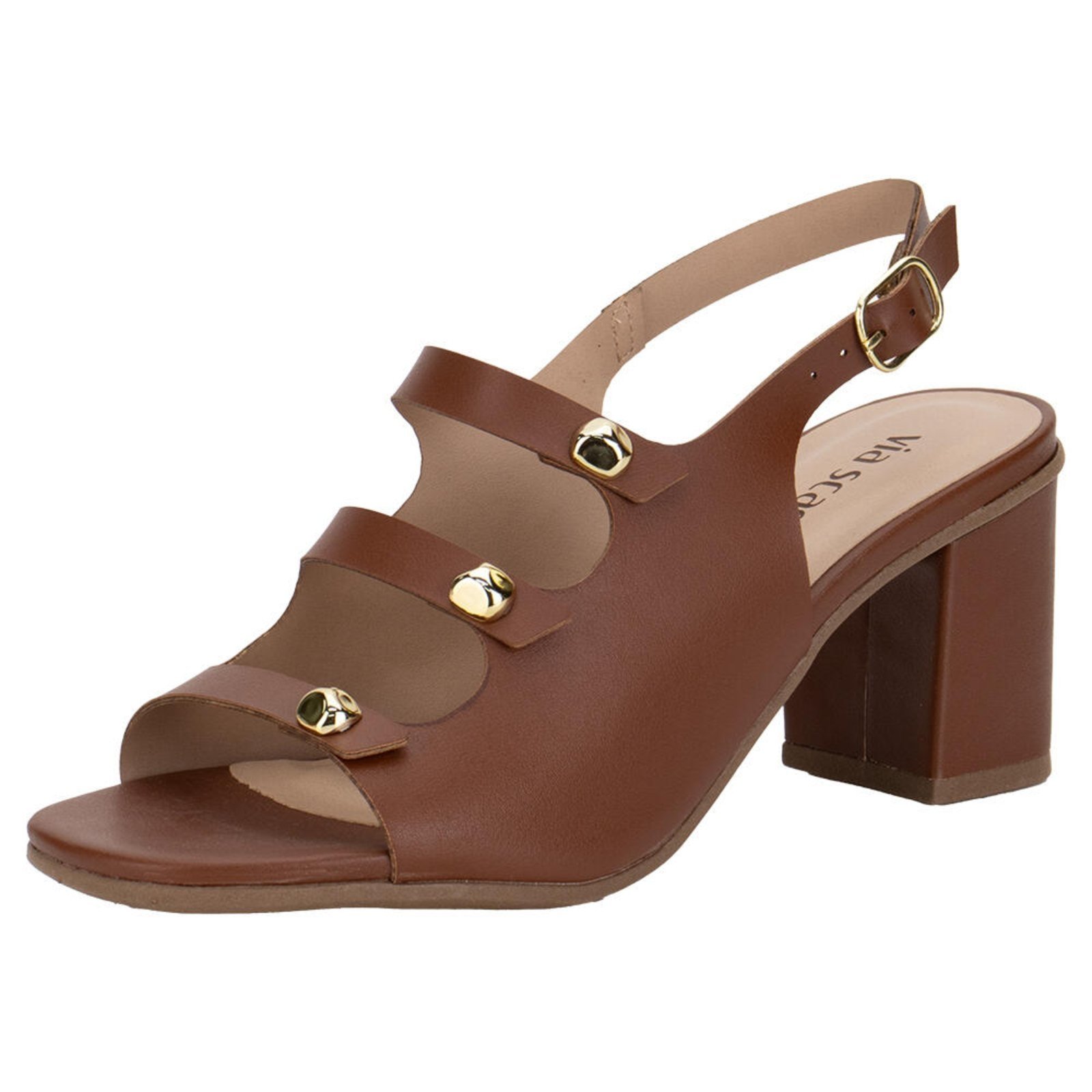 Sandália Feminina Salto Grosso Via Scarpa 176519119 3949119 Caramelo