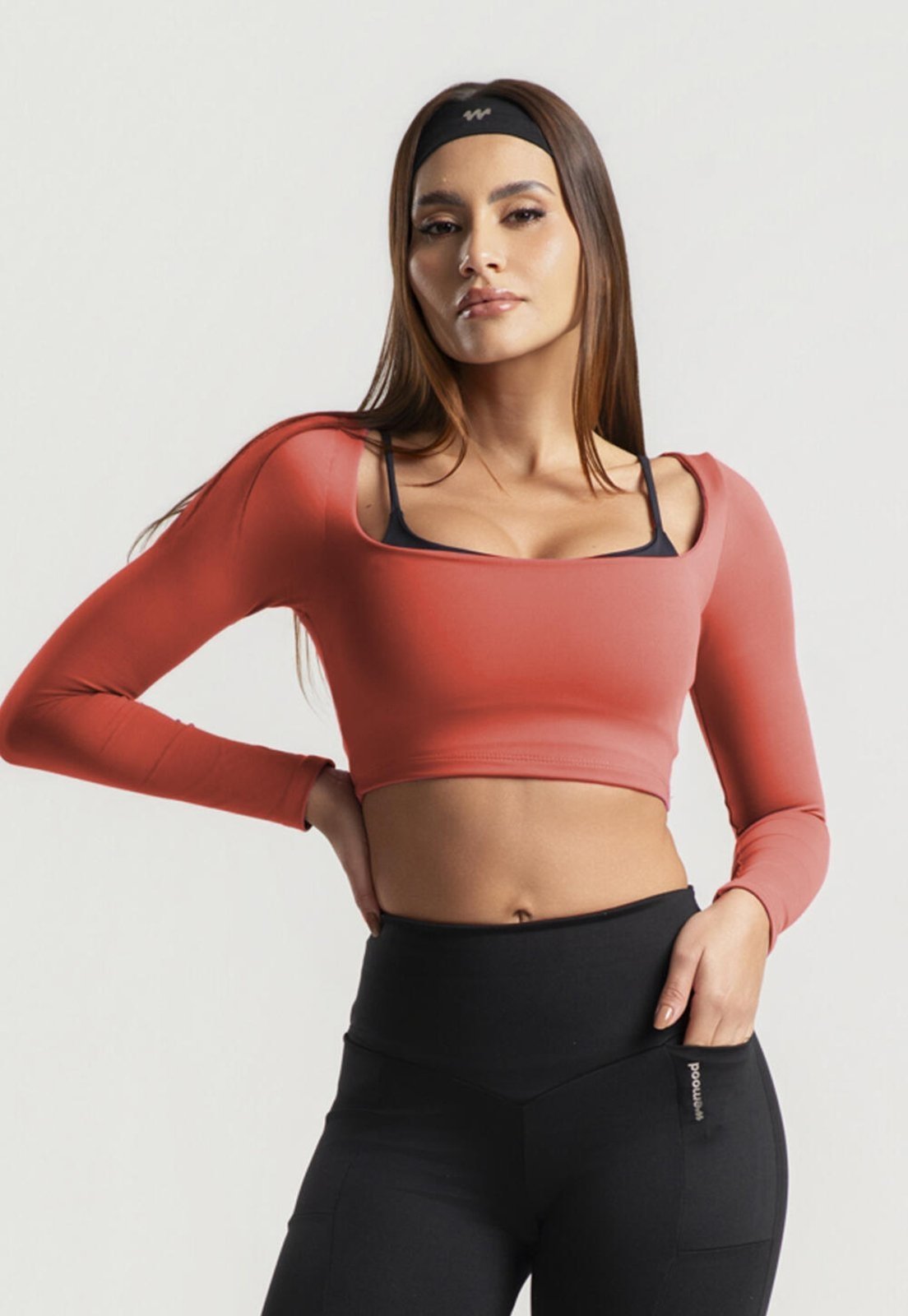 Cropped Manga Longa Decote Quadrado Terracota Wemood Tp016-009 Laranja