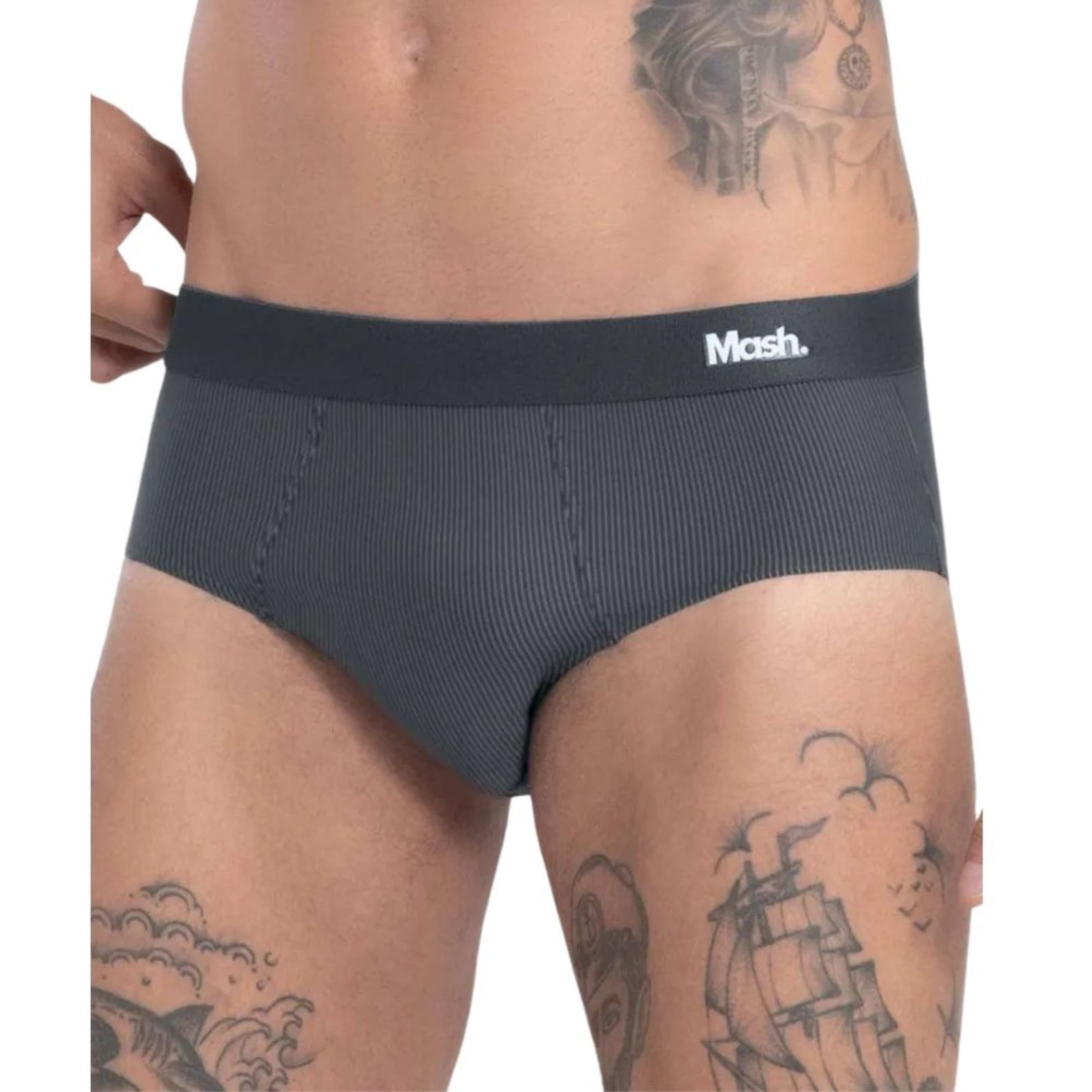 Vista 2 Cueca Slip Mash Microfibra Risca de Giz Adulto 45.01 preto MASH preto
