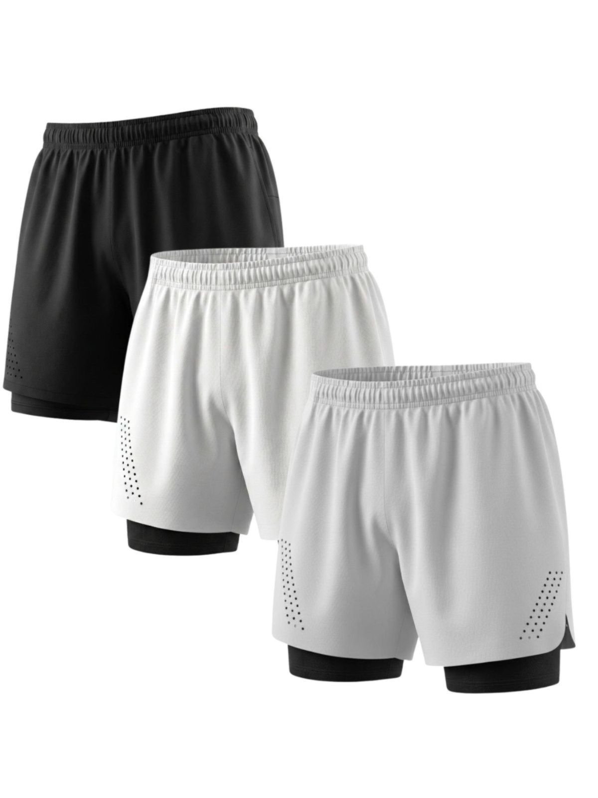 Kit 3 Bermuda 2 em 1 Compressão Fitness Masculino Academia Bolso Celular Poliéster Tactel