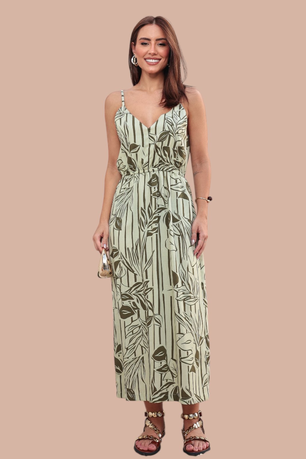 Vestido Midi Ícone Fashion Bossa Estampa Jardim Atlântico