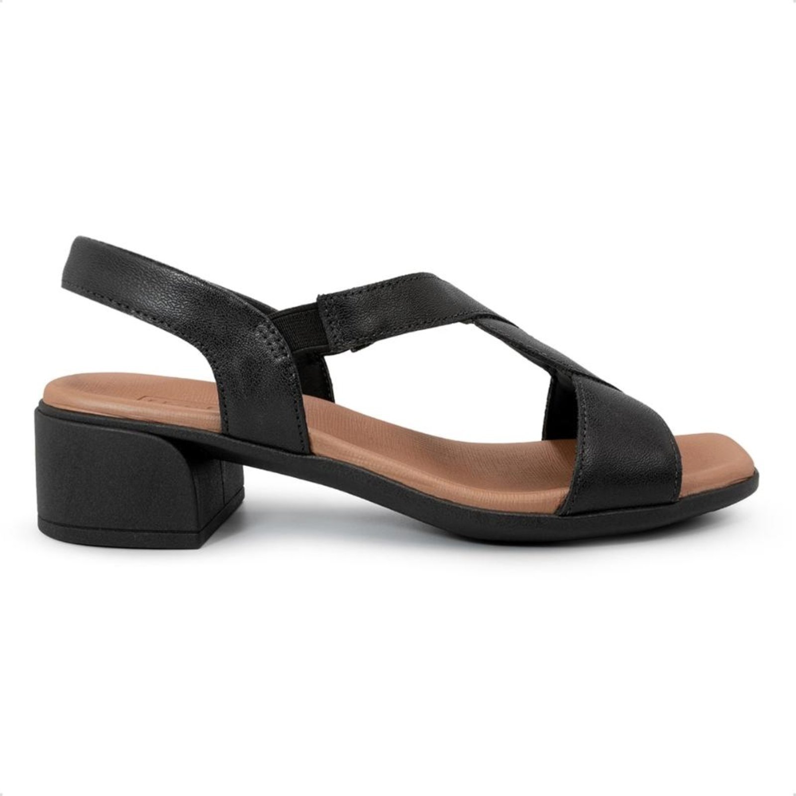 Sandália Usaflex Feminino Bico Quadrado Couro AN27003 Preto