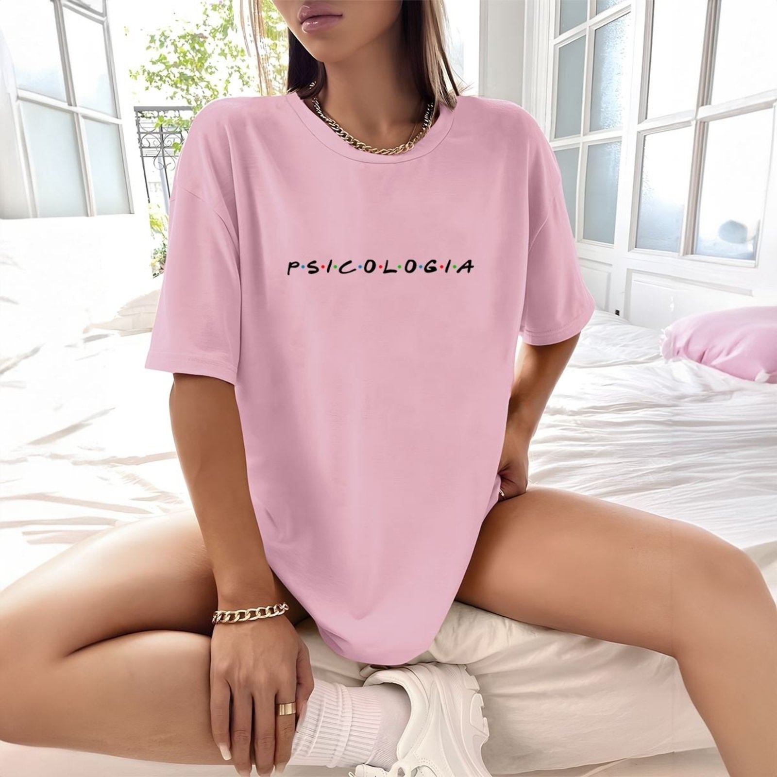Camisa Camiseta Feminina Estampada Friends Psicologia 100% Algodão Fio 30.1 Penteado – Rosa