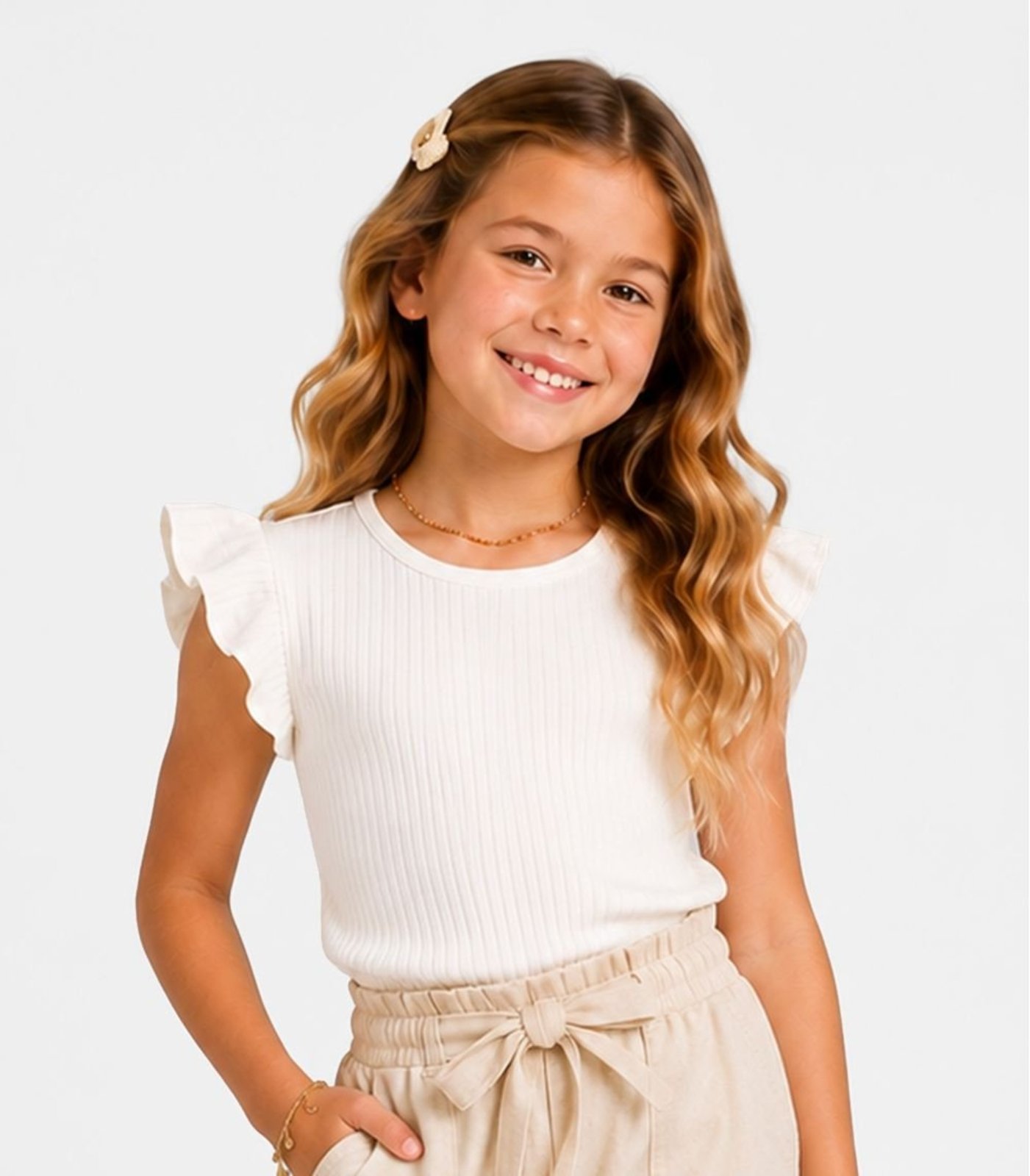 Infantil - Blusa Feminina Ribana Canelada Trick Nick Bege