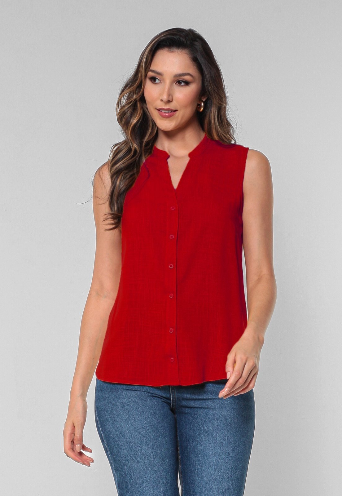 Camisa Intens Sem Manga Viscolinho Vermelho