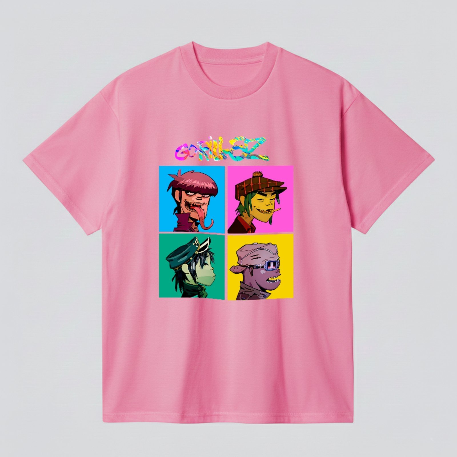 Camiseta Básica Gorillaz Music Band Style Unissex Rosa
