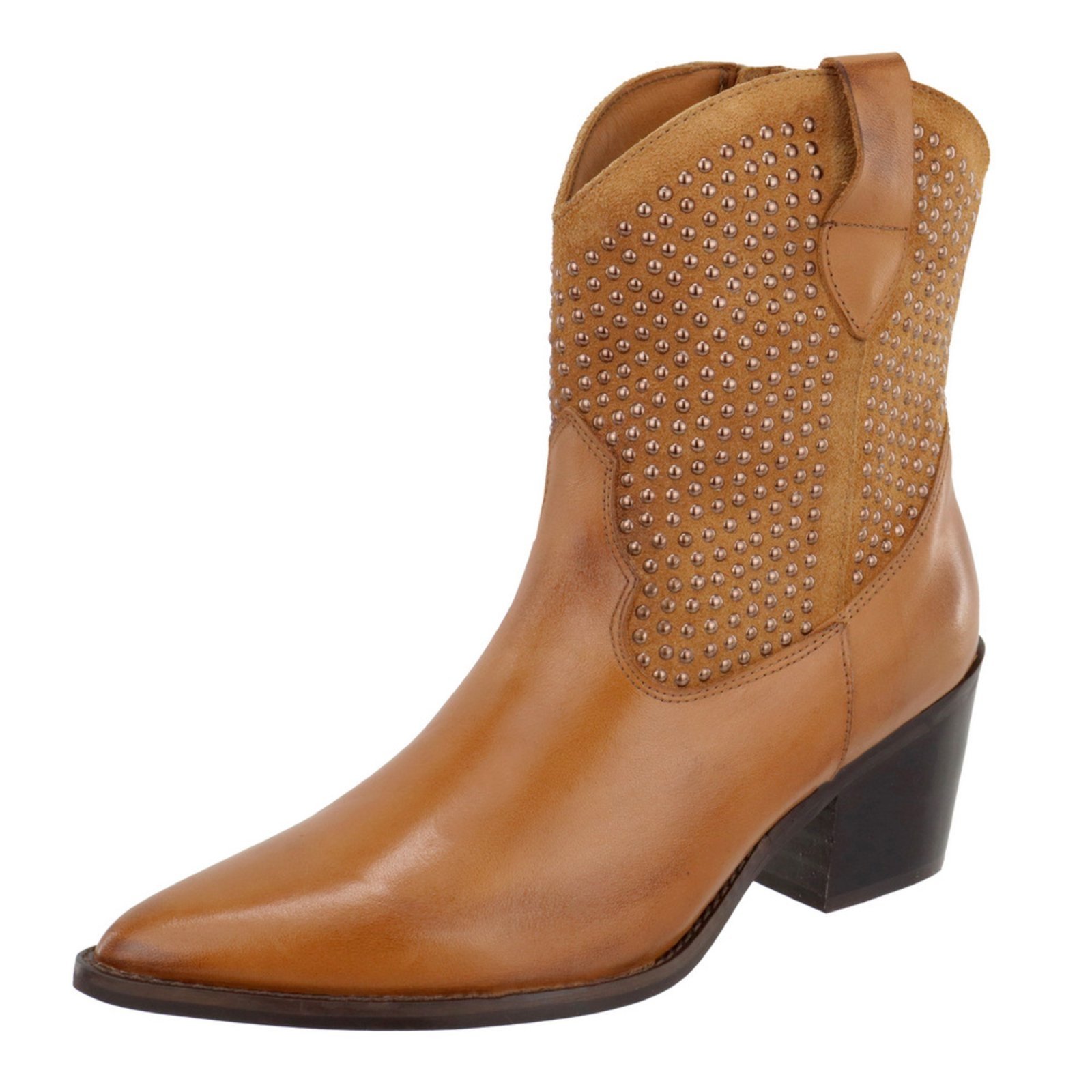 Vista 2 Bota Texana Country Cano Curto Western Brilho em Couro Maria Paula Camel caramelo caramelo