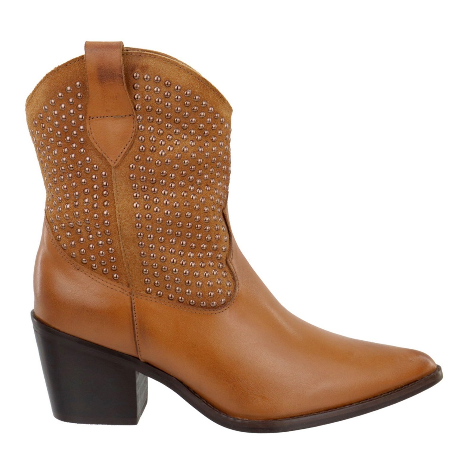 Vista 3 Bota Texana Country Cano Curto Western Brilho em Couro Maria Paula Camel caramelo caramelo