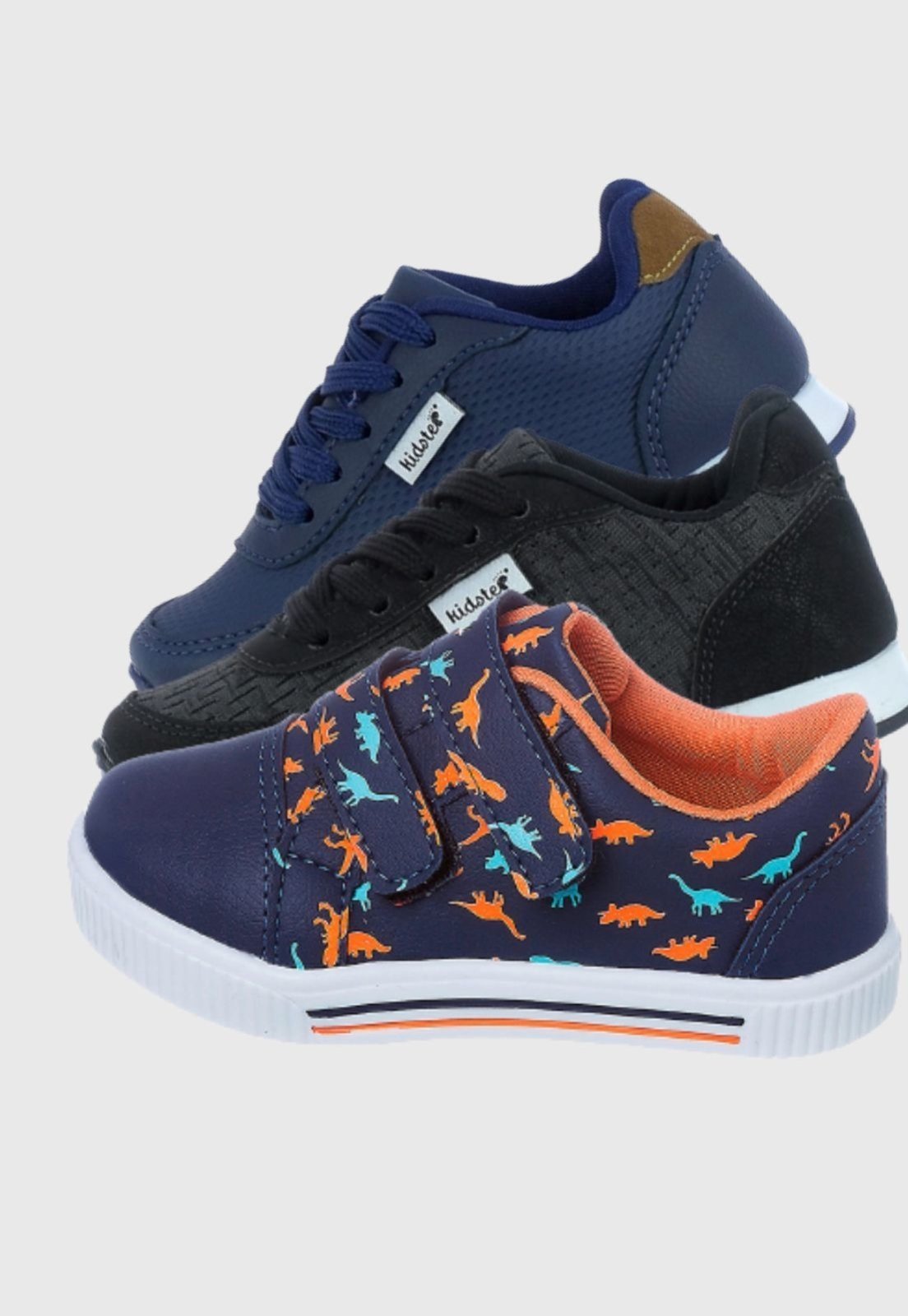 Infantil – Kit 3 Pares de Tenis Menino Dinossauro e Jogging Escolar Preto