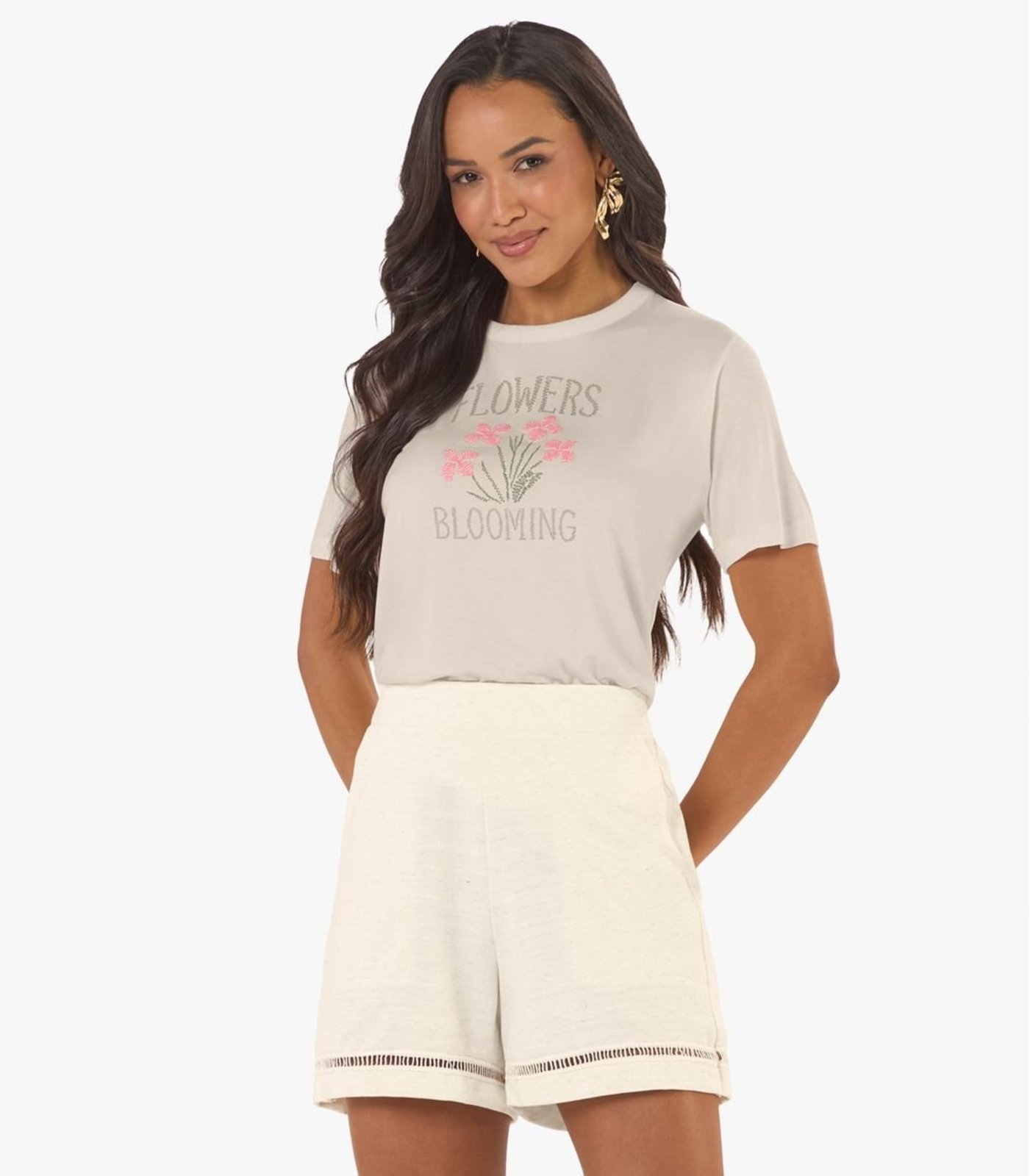 Blusa Feminina Viscotorcion Com Estampa Rovitex Bege