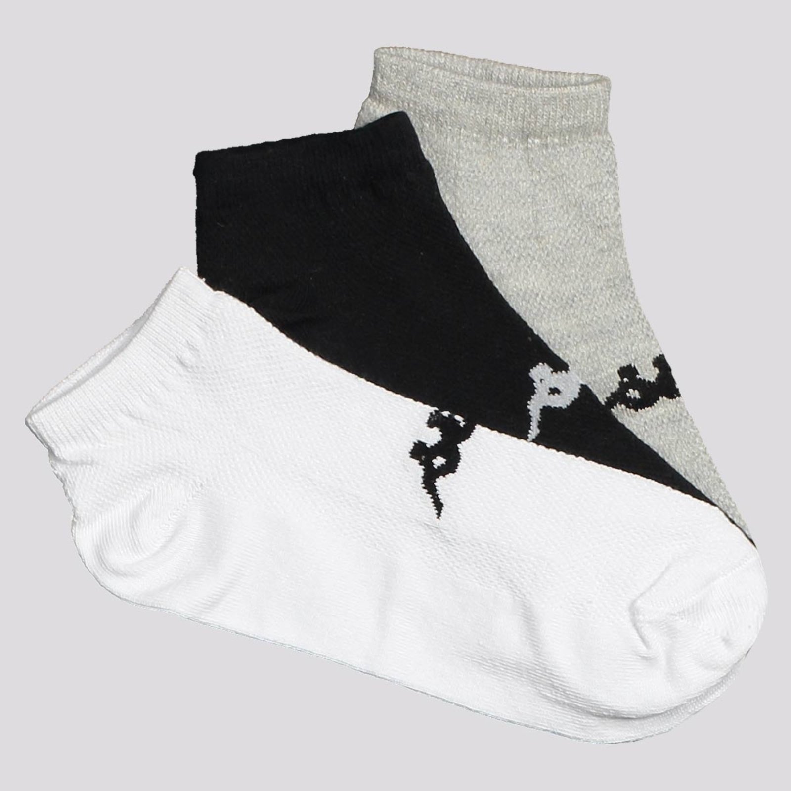 Vista 2 Kit Meia Kappa 3 Pares Sapatilha Branca Cinza e Preta multicolorido Kappa multicolorido