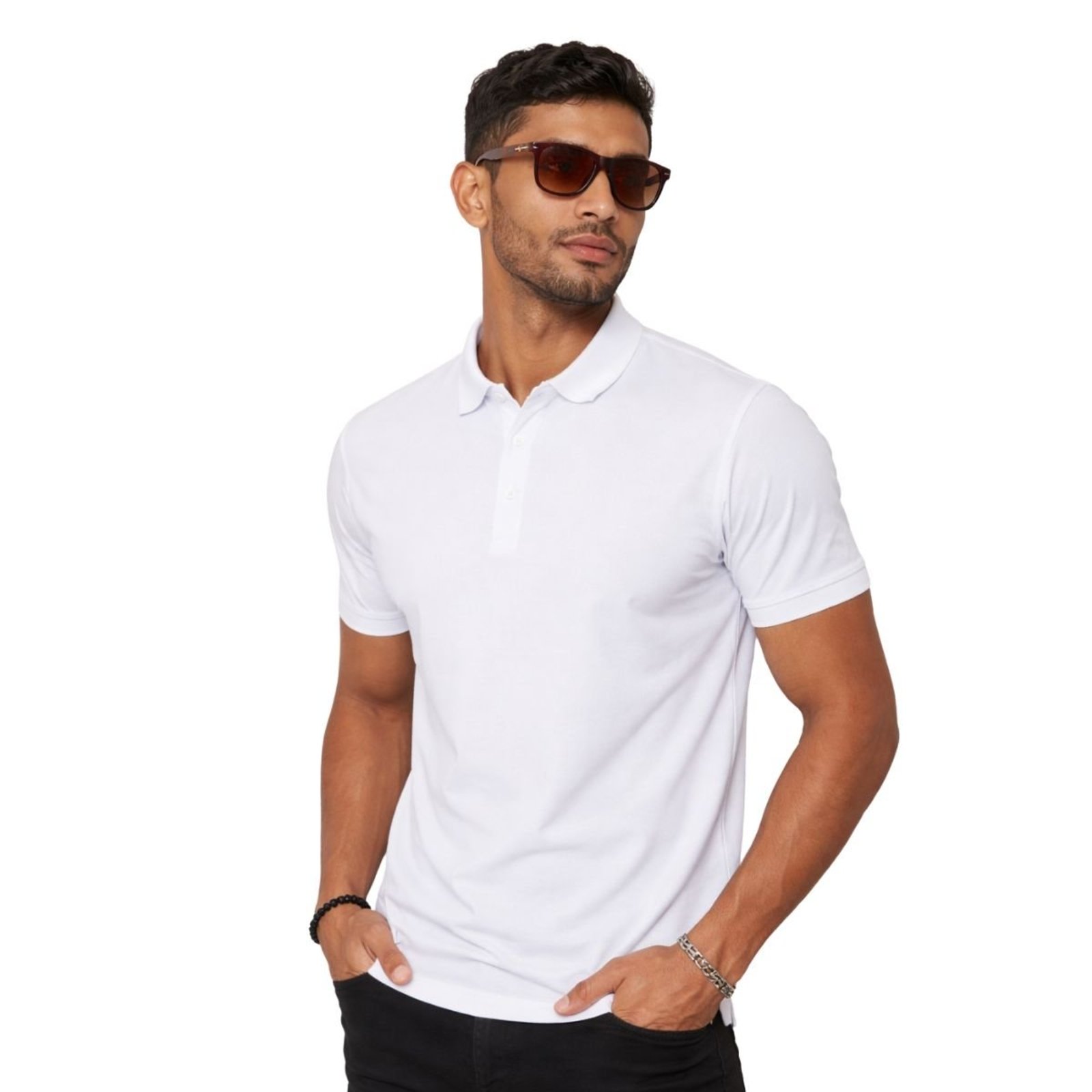 Camisa Polo Masculina Poliamida Elastano Premium Branco