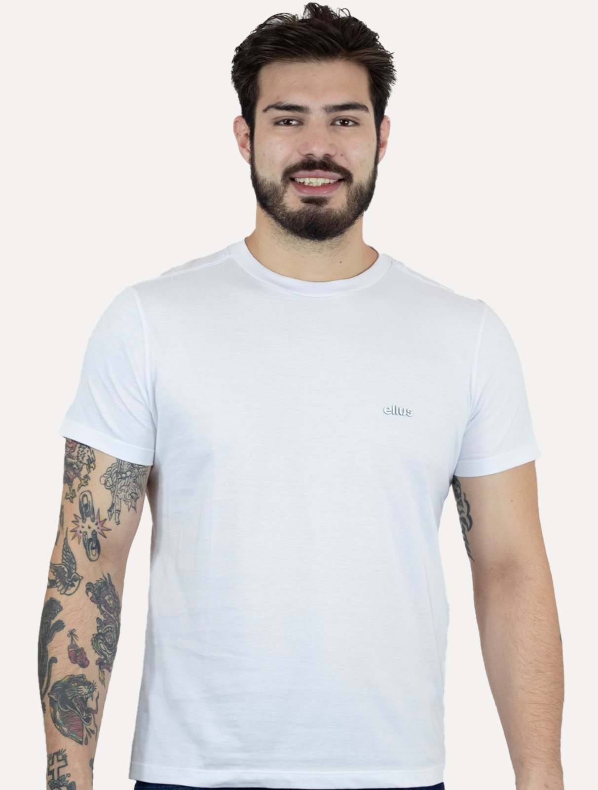 Vista 2 Camiseta Ellus Masculina Cotton Fine Duocolor Classic Branca branco Ellus branco