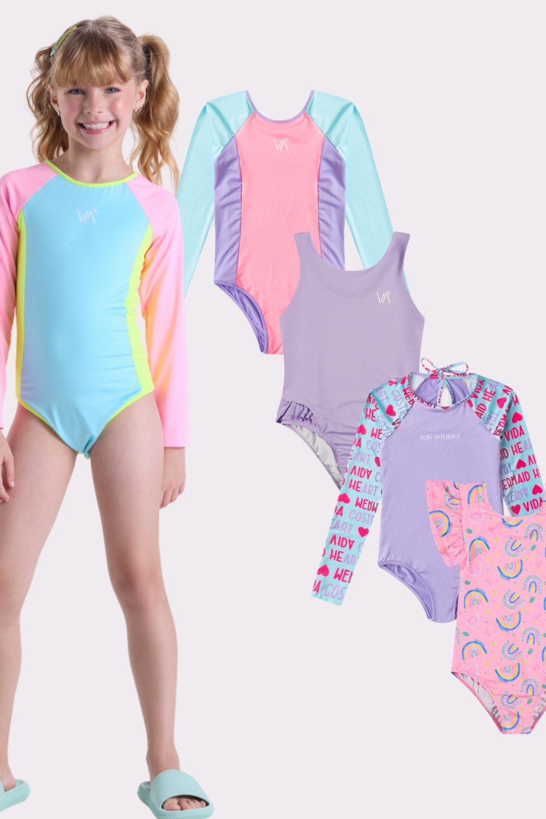 Vista 3 Kit Sortido Peças de Roupas Infantis Menina Moda Praia Maiôs VIDA COSTEIRA multicolorido VIDA COSTEIRA multicolorido