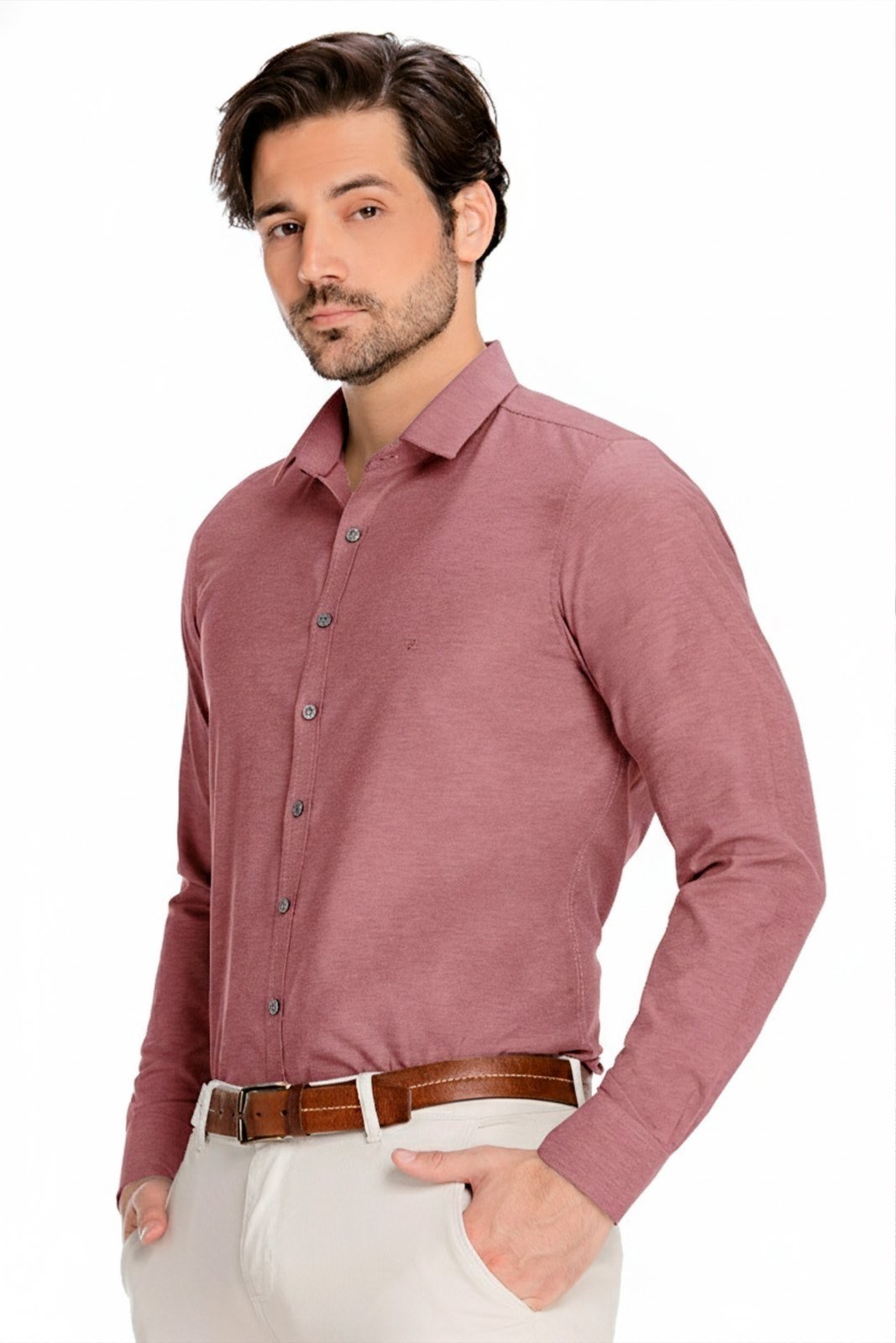 Camisa Social Masculina Slim Mescla Manga Longa - Zuggy-zi