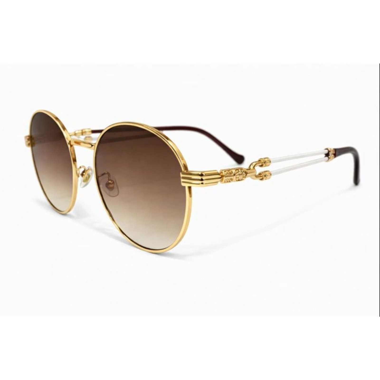 Óculos de Sol Redondo UV400 Estilo Moderno Lente Degradê Marrom Branco