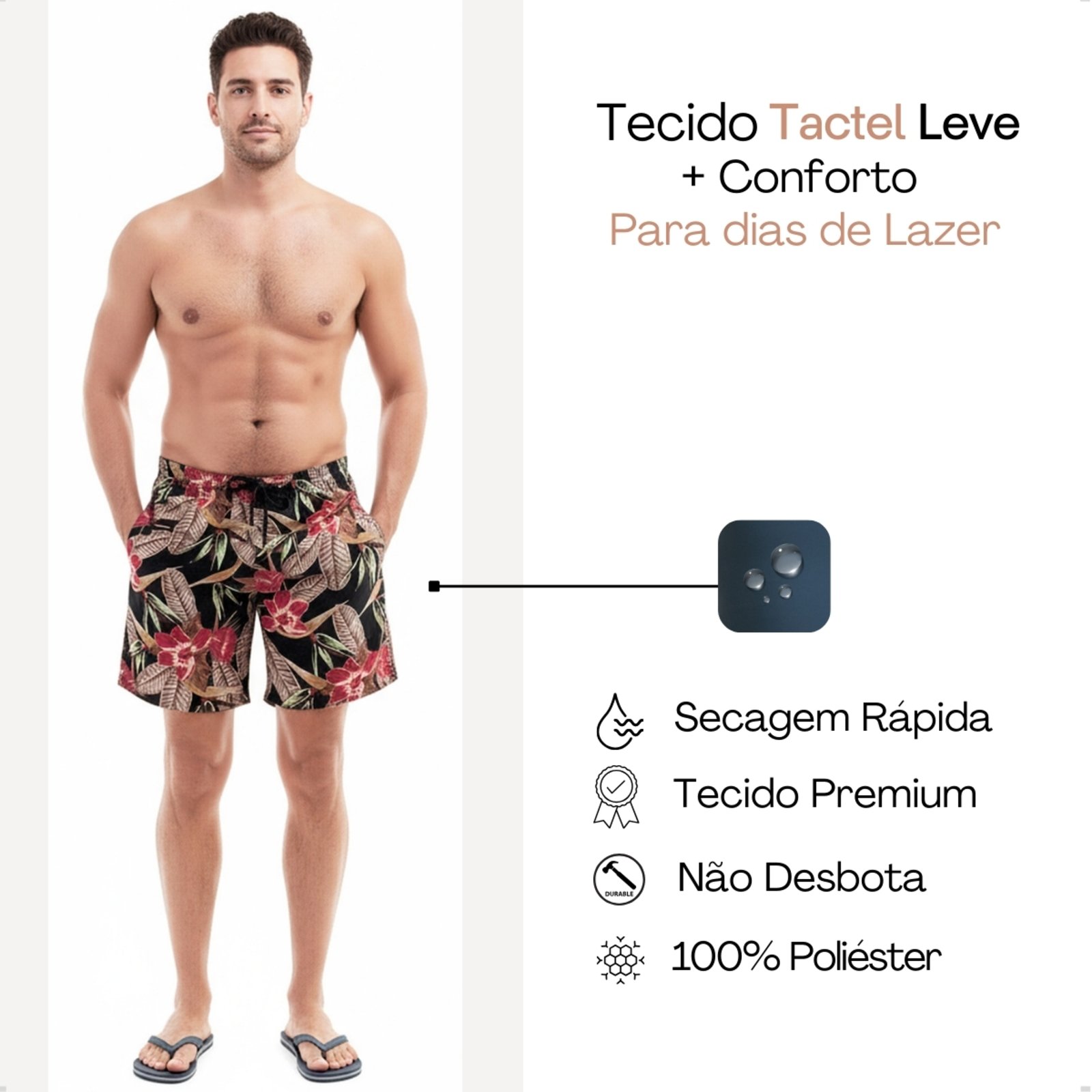 Bermuda Praia KS Masculina Short Tactel Floral Estampado Premium