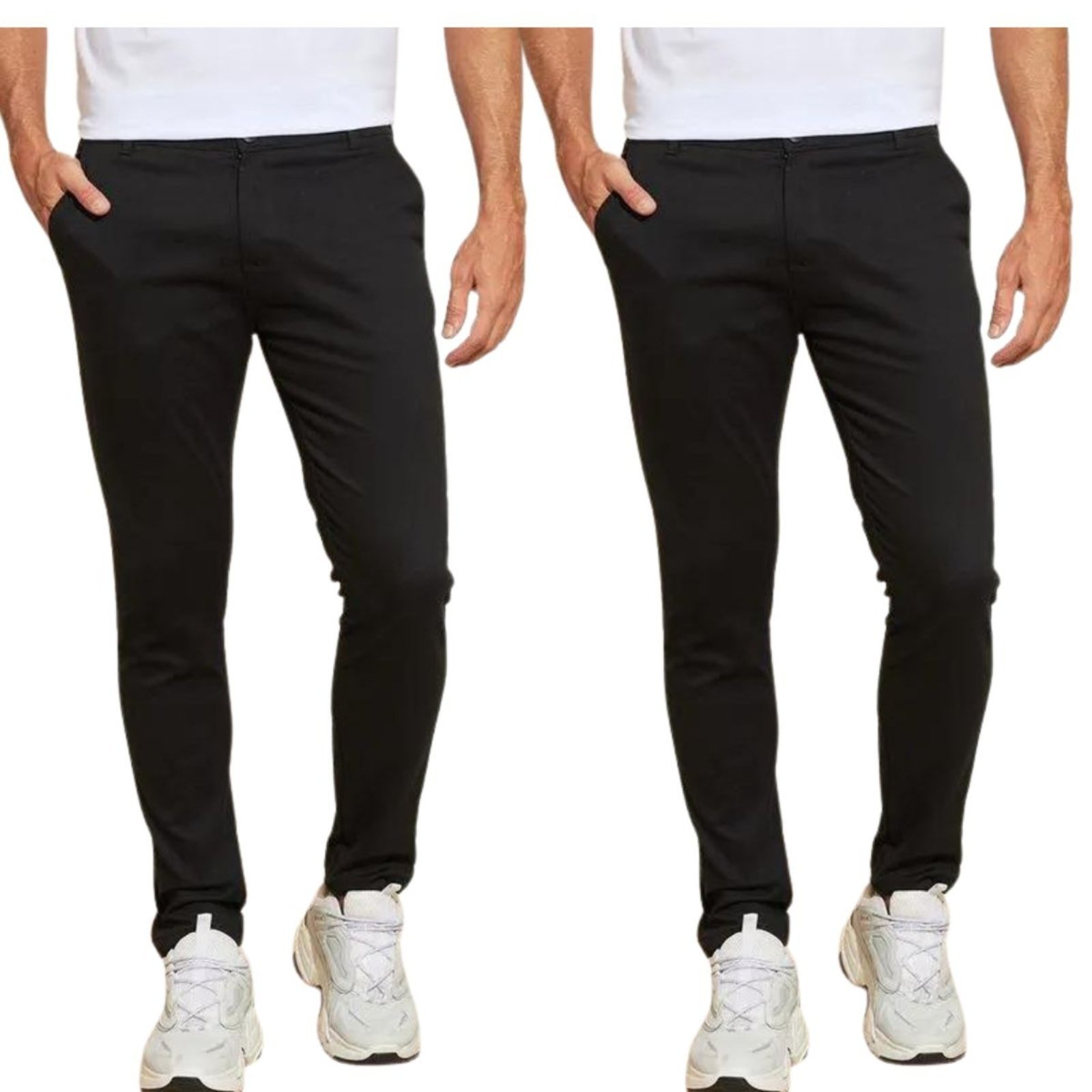 Kit 2 Calças FMF de Sarja Chino Com Bolso Traseiro Embutido Alfaiataria Skinny Preto