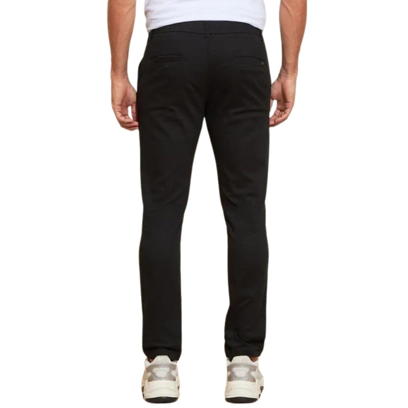 Kit 2 Calças FMF de Sarja Chino Com Bolso Traseiro Embutido Alfaiataria Skinny Verde Militar e Preto