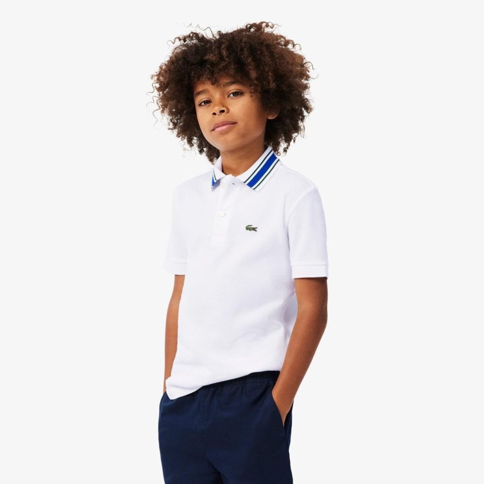 Camisa Polo Petit Piqué Lacoste com Gola Listrada Branco