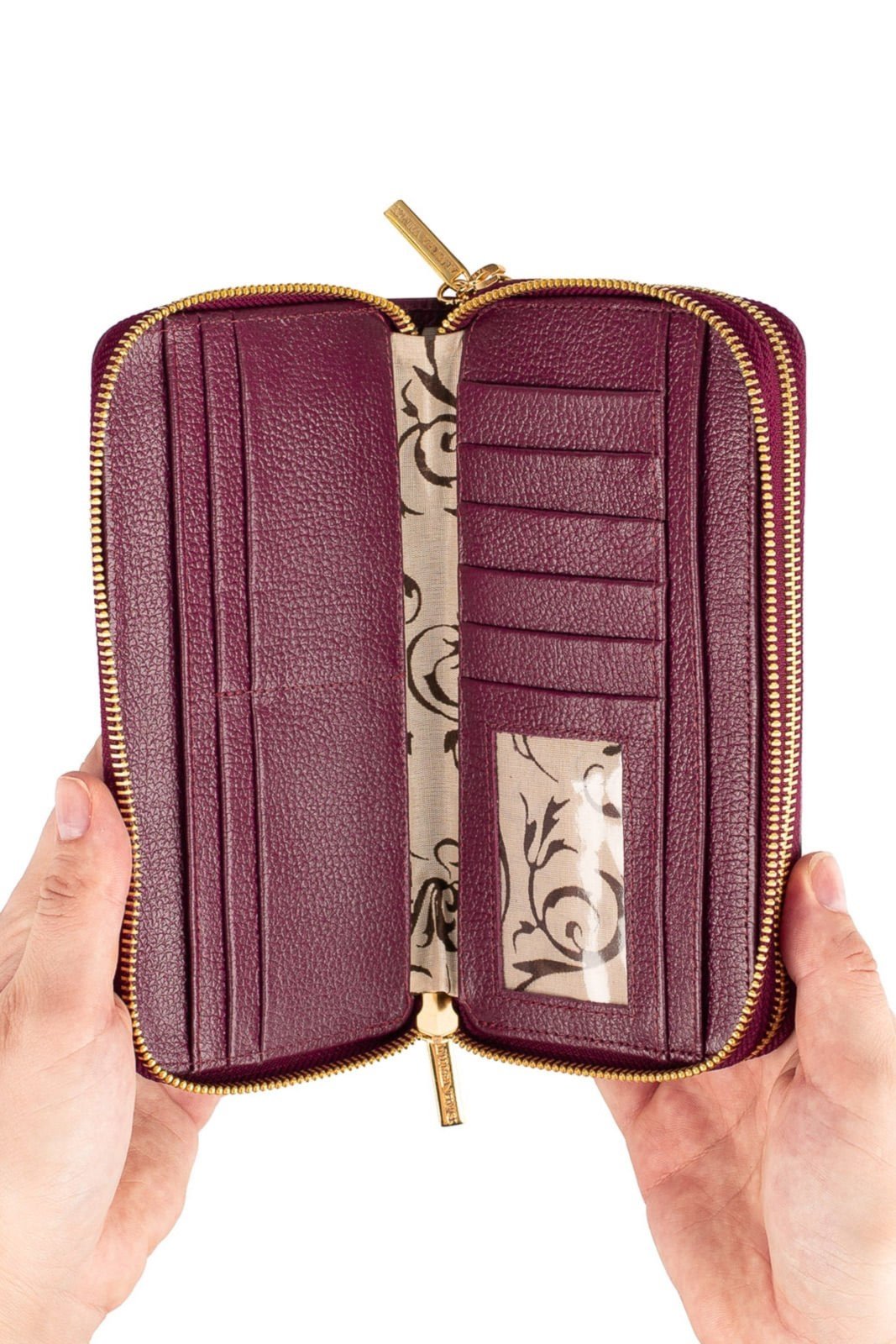 Vista 3 Carteira feminina de couro liso Tinna 10x19cm - Merlot Andrea Vinci bege Andrea Vinci bege