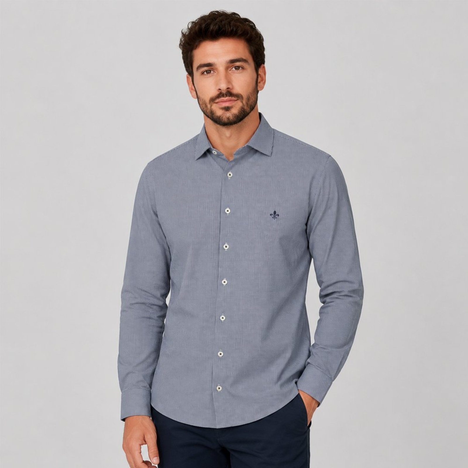 Camisa Slim Dudalina Tricoline Pr27 Marinho Masculino